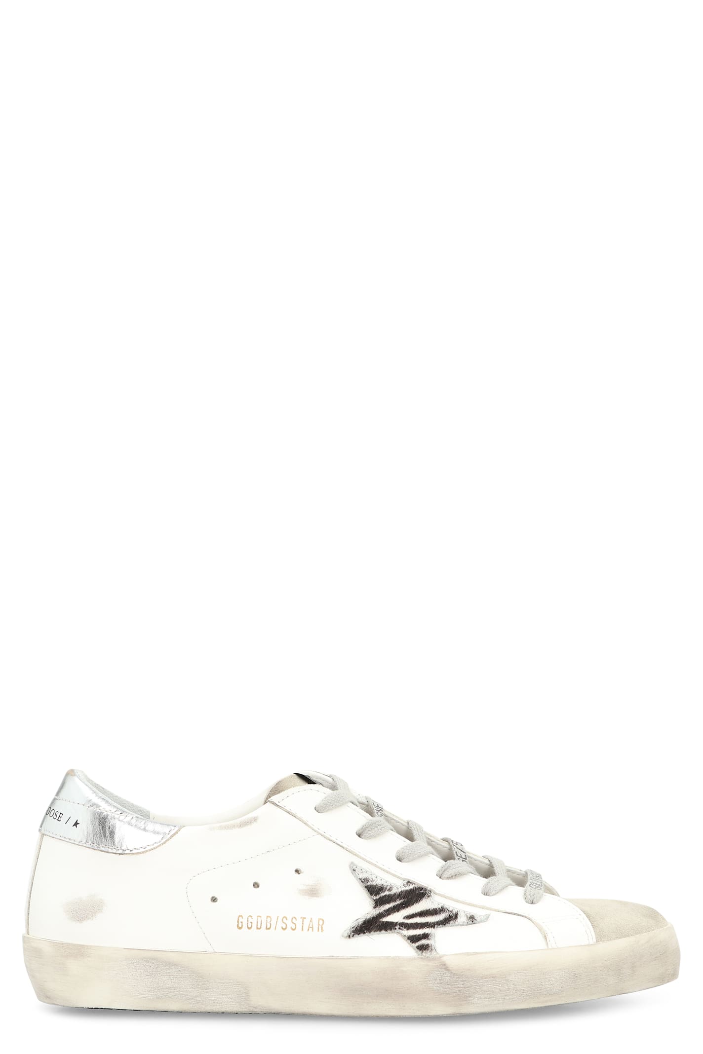 Golden Goose Super-star Sneakers With Zebra Pony Hair Star In White