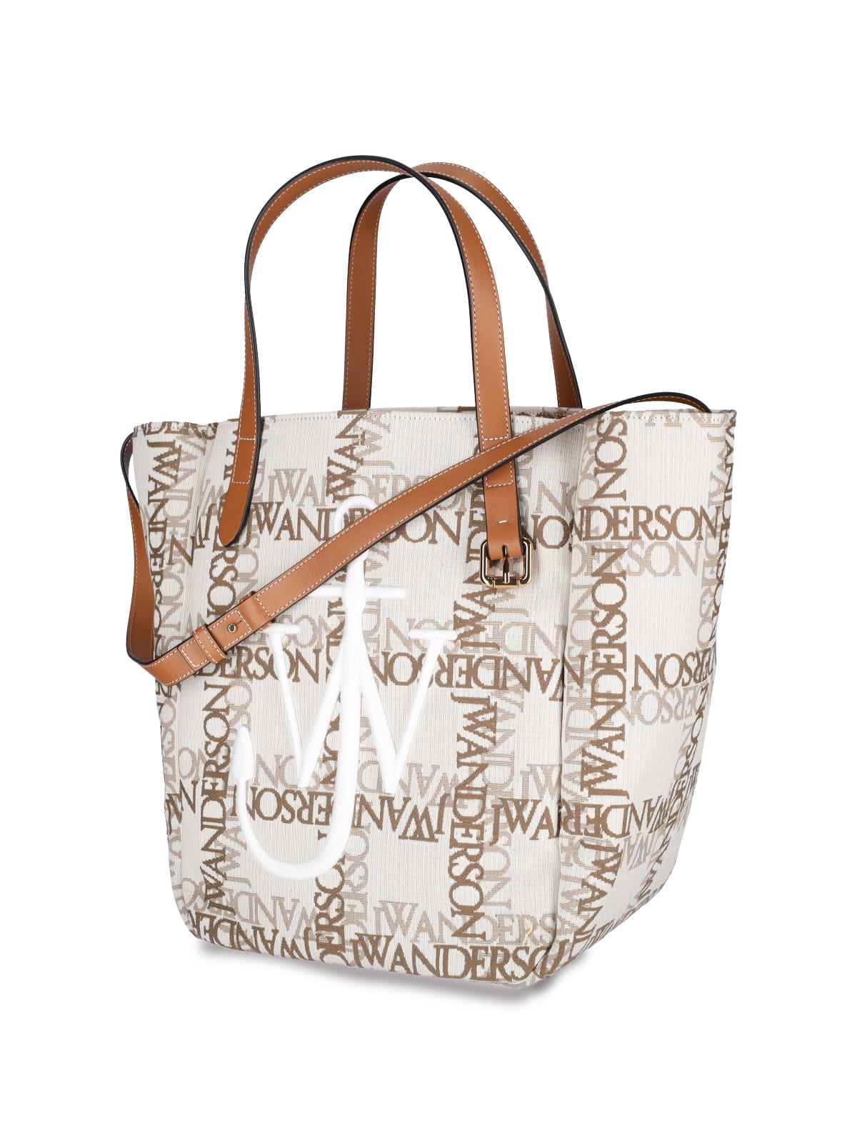 Jw Anderson Embroidered-logo Tote Bag In Natural/pecan