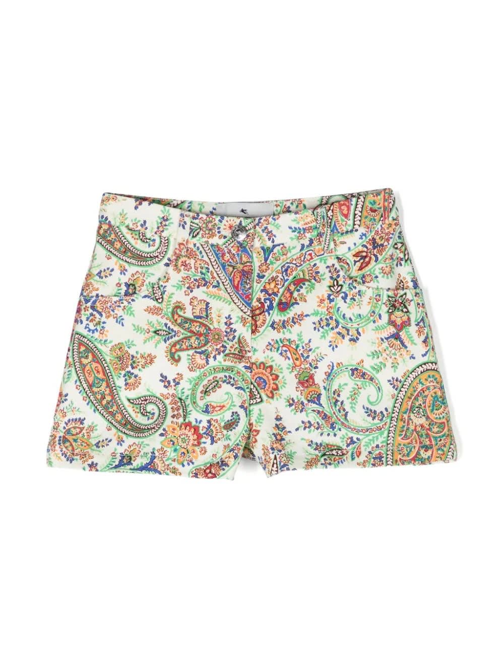 Shop Etro Shorts With Multicolour Paisley Print