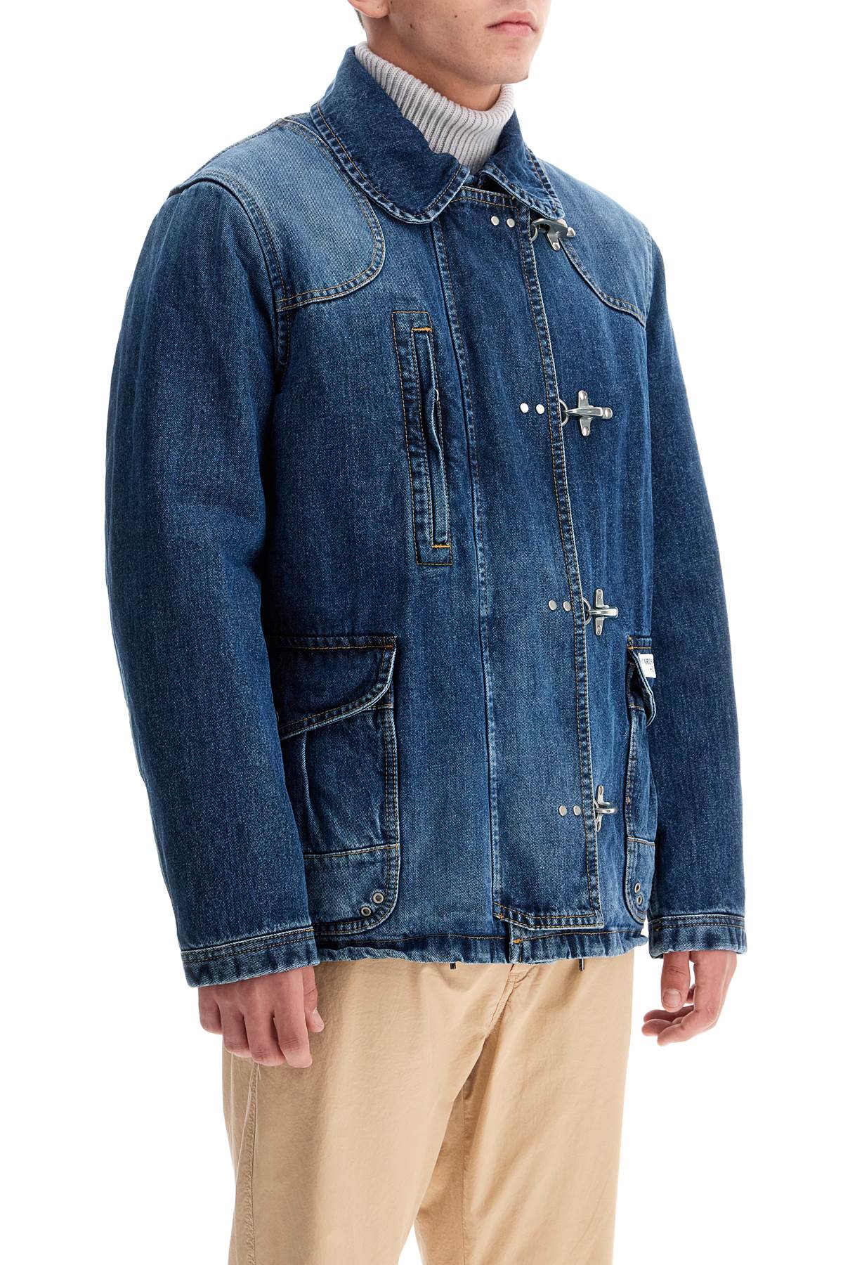 Shop Fay Denim Jacket With 4 Hooks In Blu (blue)