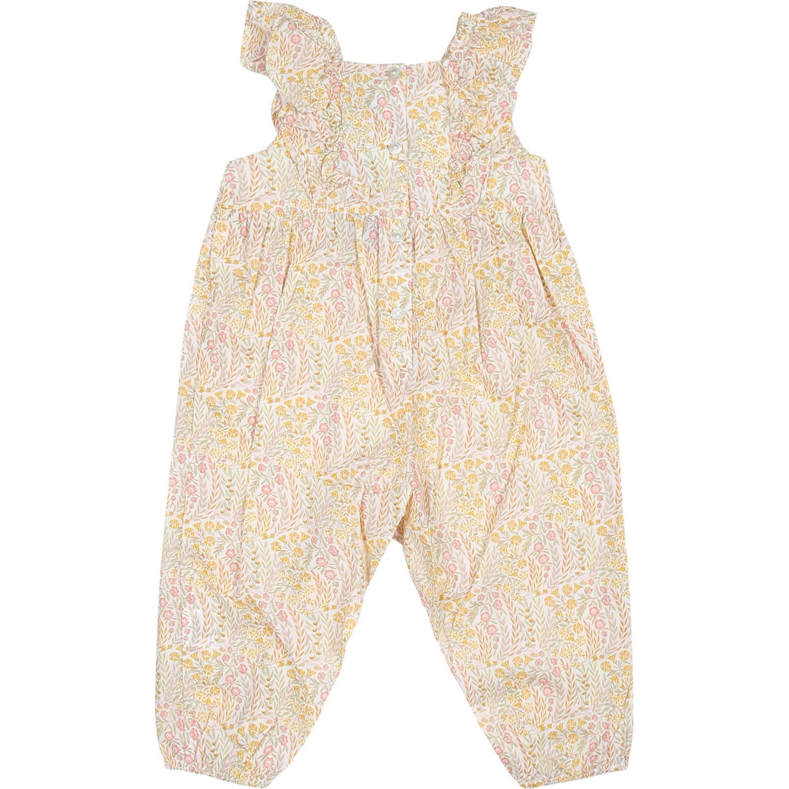 Shop Tartine Et Chocolat Ivory Dungarees For Baby Girl With Liberty Fabric