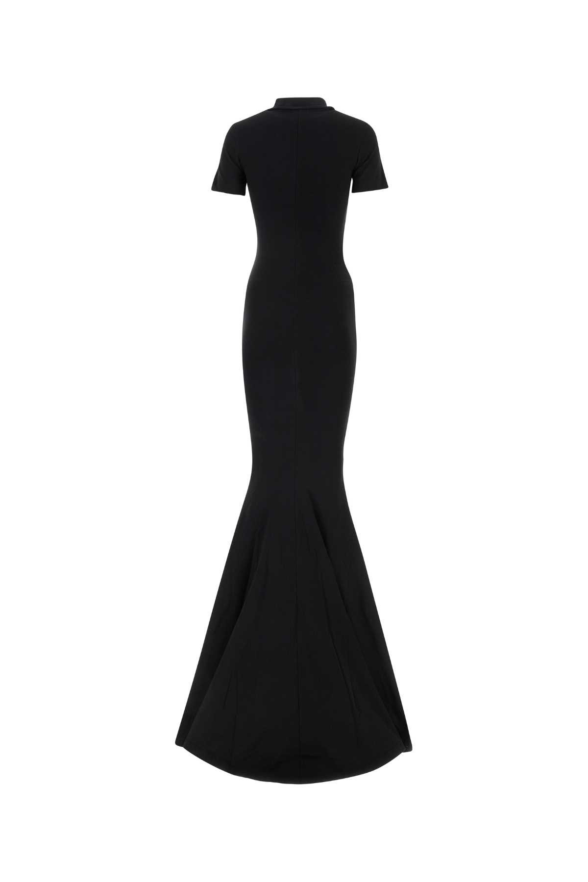 Balenciaga Black Stretch Cotton Long Dress In Washedblack