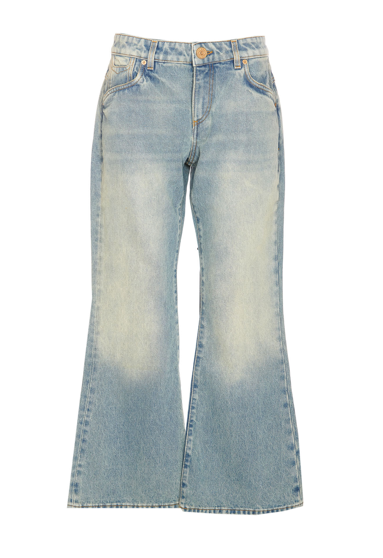 Shop Balmain Bootcut Western Denim Jeans In Blue