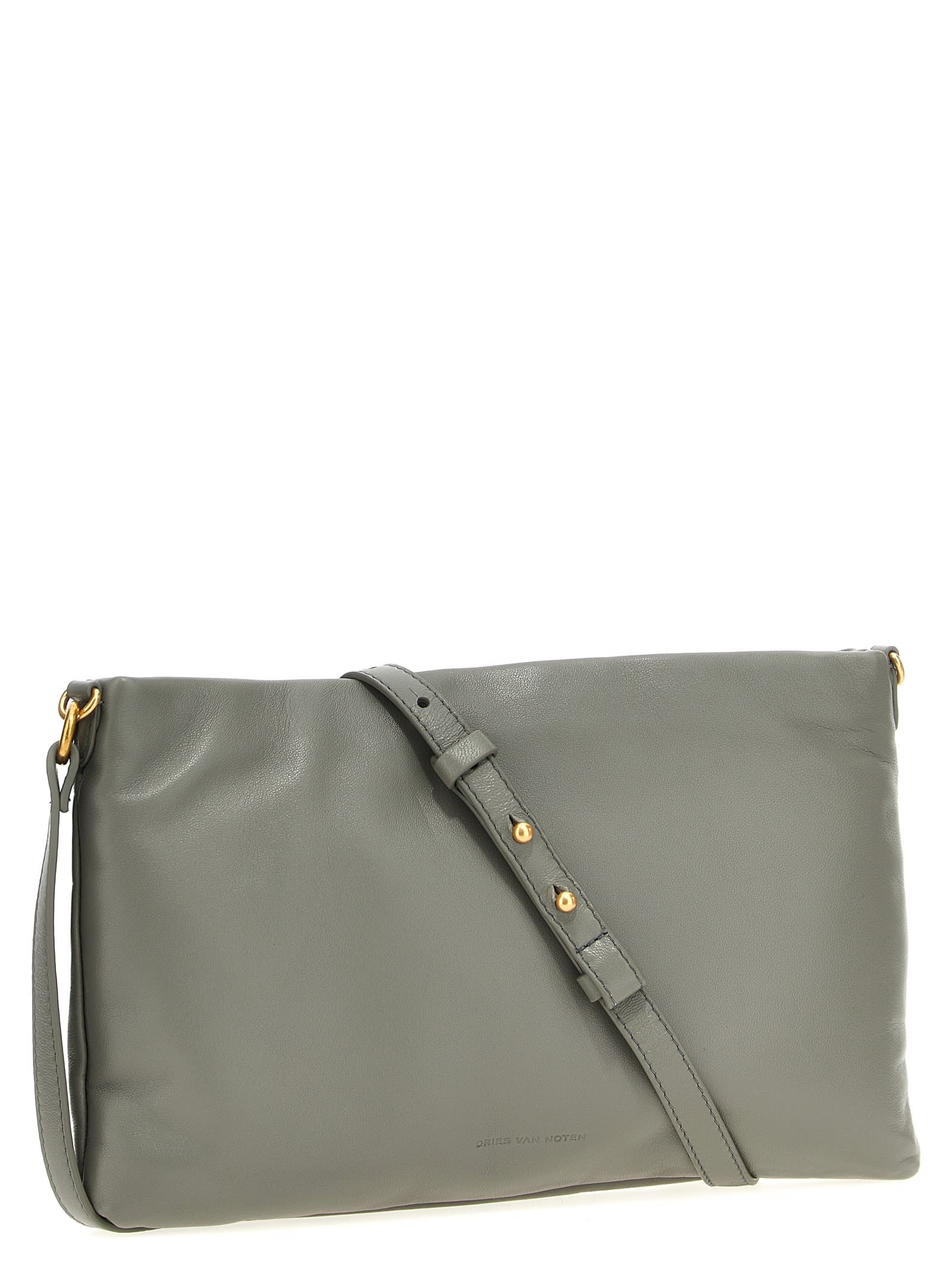 Shop Dries Van Noten Logo Leather Clutch Bag In Gray