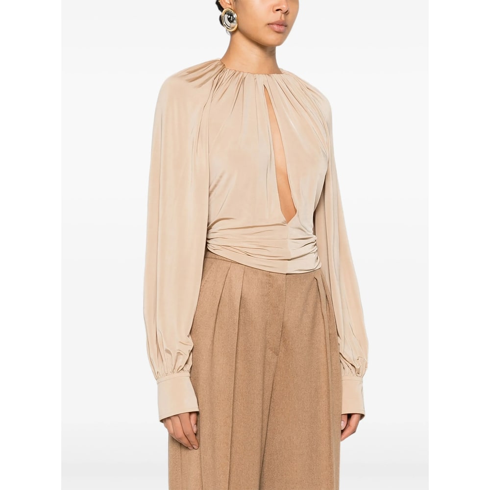 Ferragamo Gathered Long-sleeve Blouse In Pink