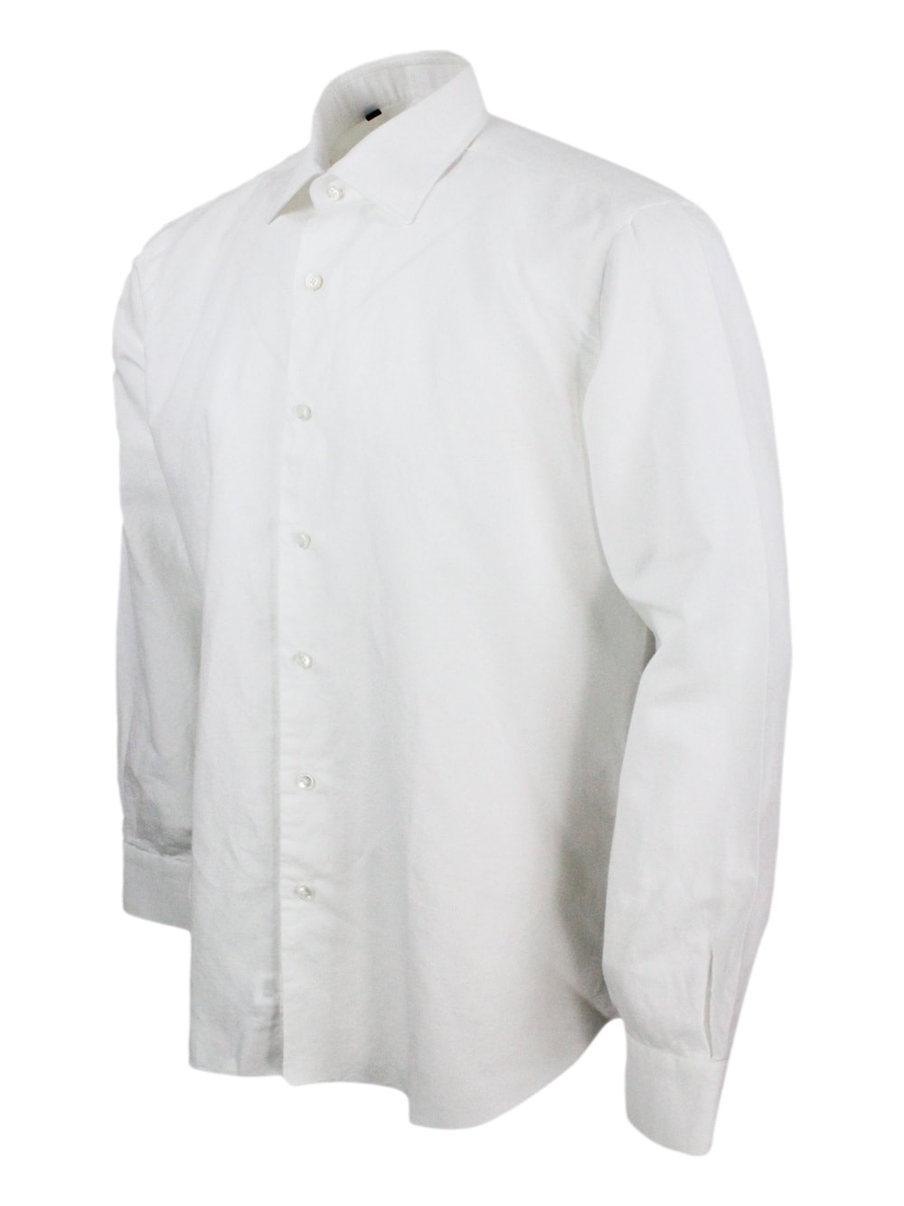 Shop Barba Napoli Cult Shirt In Fine Cotton And Linen With Italian Collar And Hand-sewn With Mother-of-pearl Buttons In White