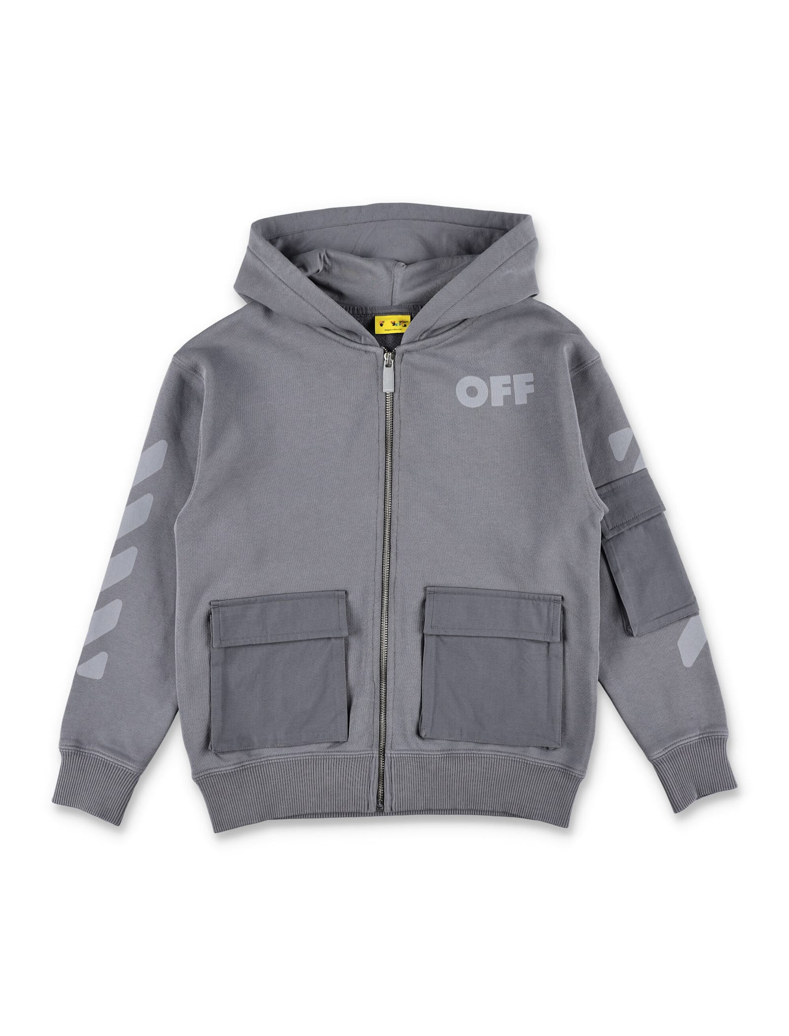 Off-white Kids Grey Zip Hoodie With Pockets In Gray