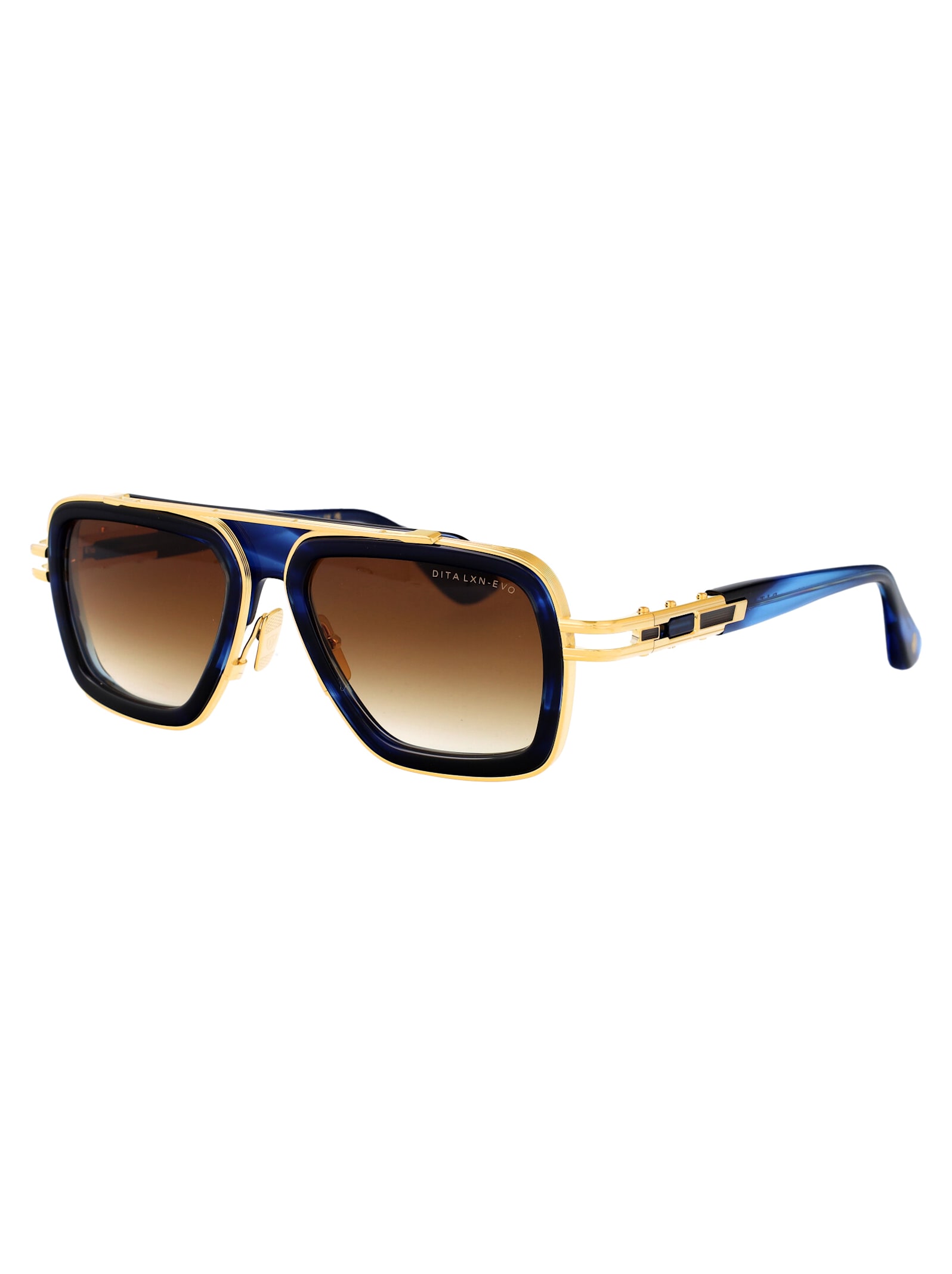 Dita Lxn-evo Sunglasses In Blue Swirl - Yellow Gold W Dark Brown To Clear Gradient