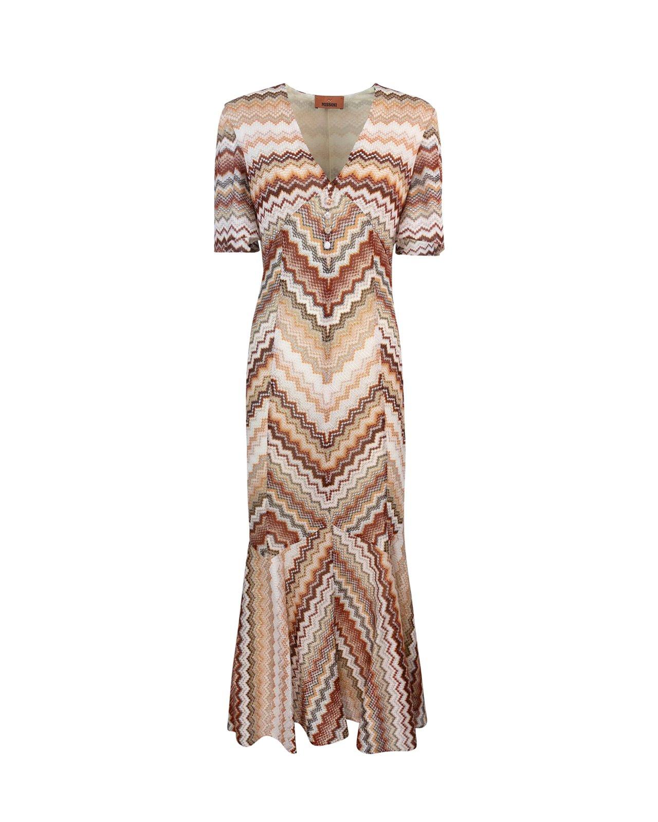 Shop Missoni Serrated Zig Zag Pattern Long Flared Dress