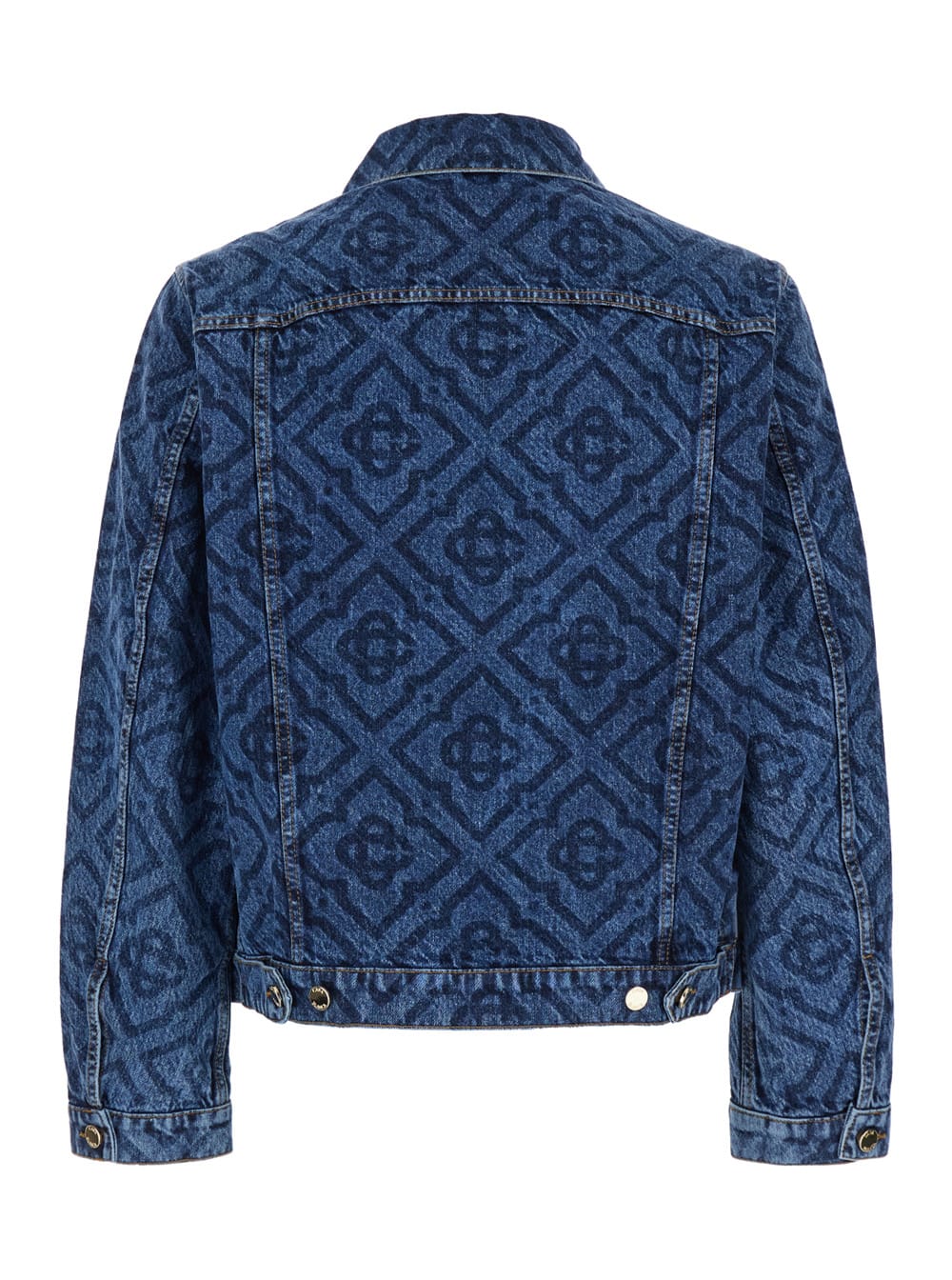 Shop Casablanca Blue Jacket With All-over Monogram In Denim Man