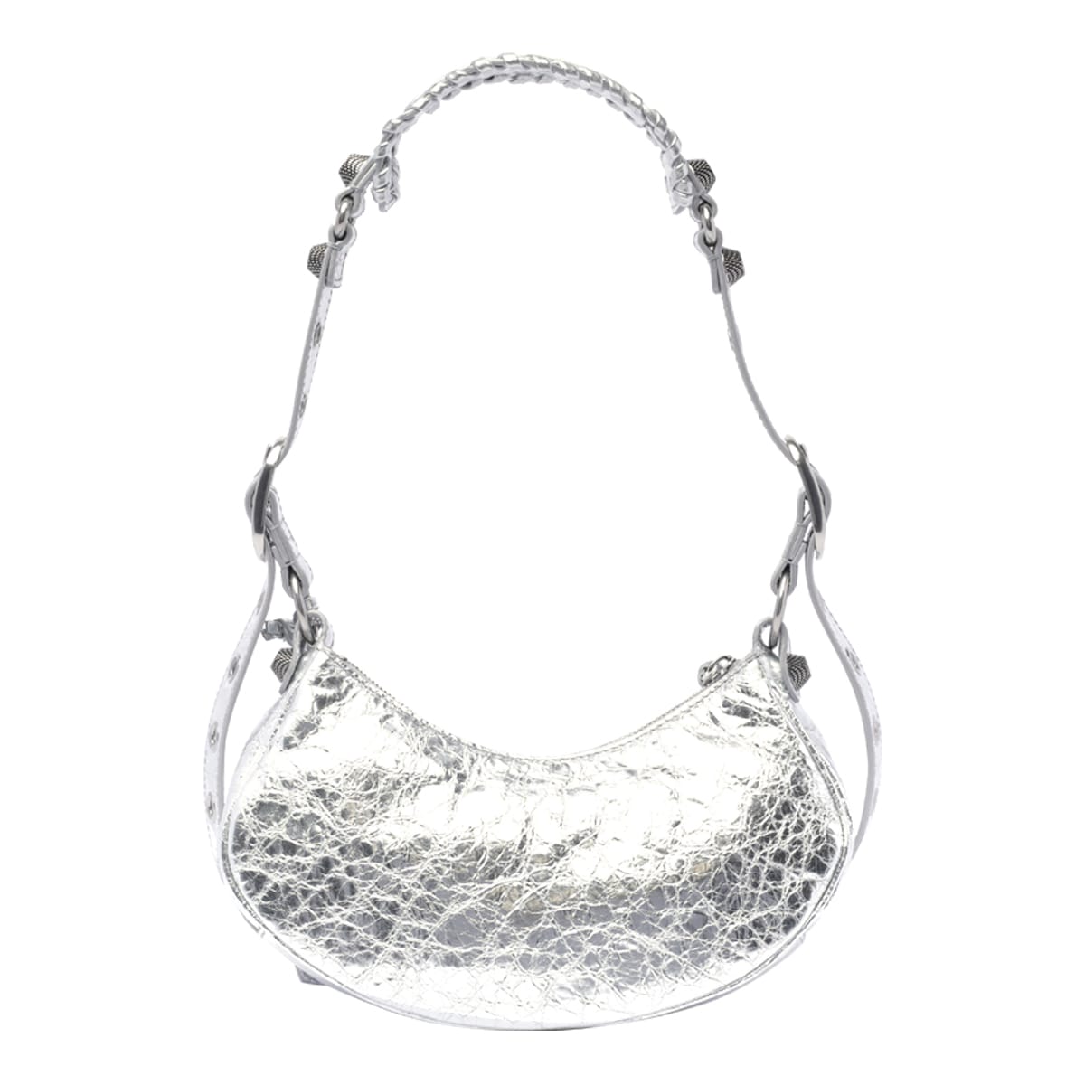 Balenciaga Green Leather Shoulder Handbag With Magnetic Closure And Metal Details In Silver