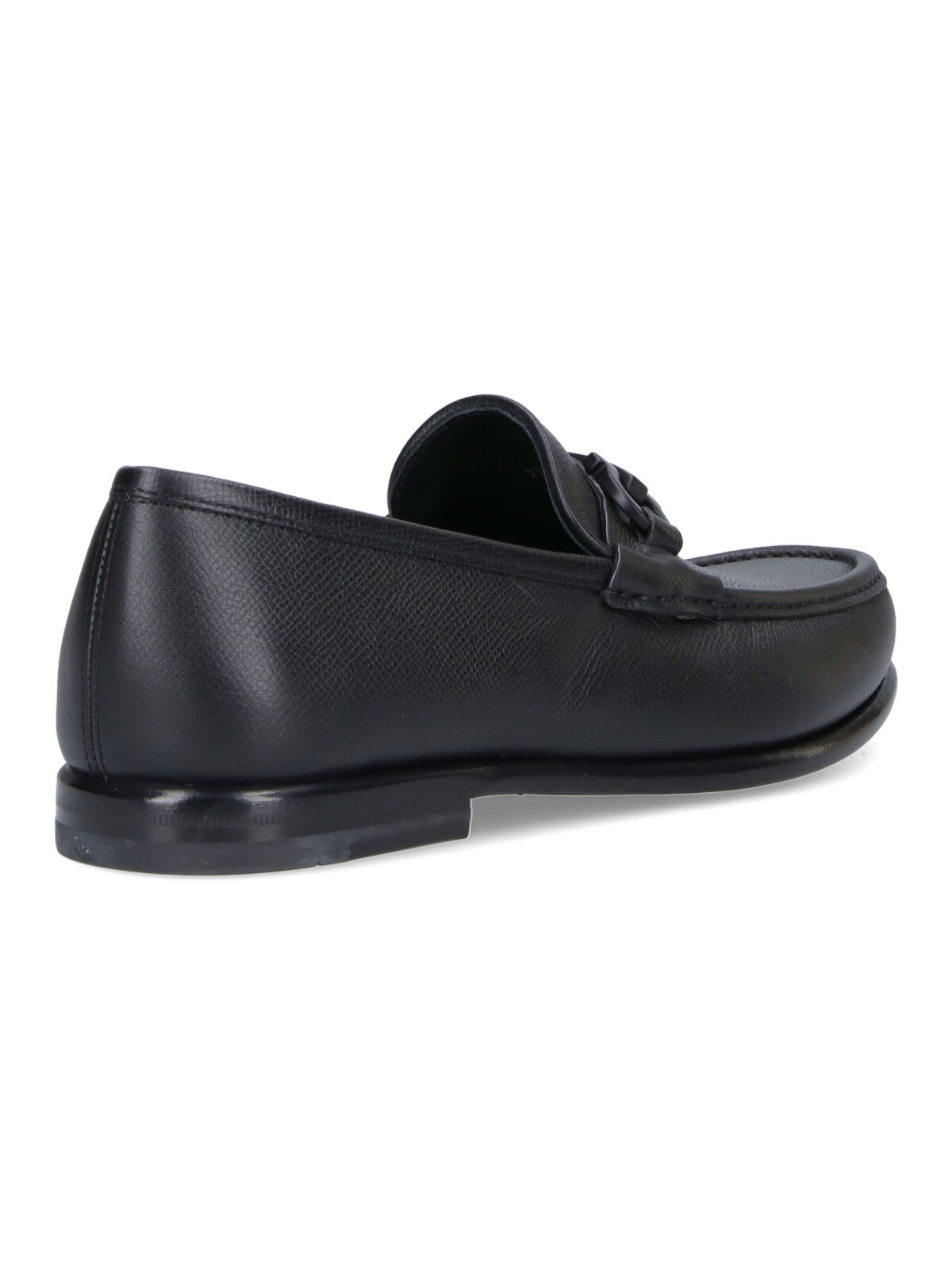 Ferragamo Black Leather Loafers With Tone-on-tone Logo Buckle In Black