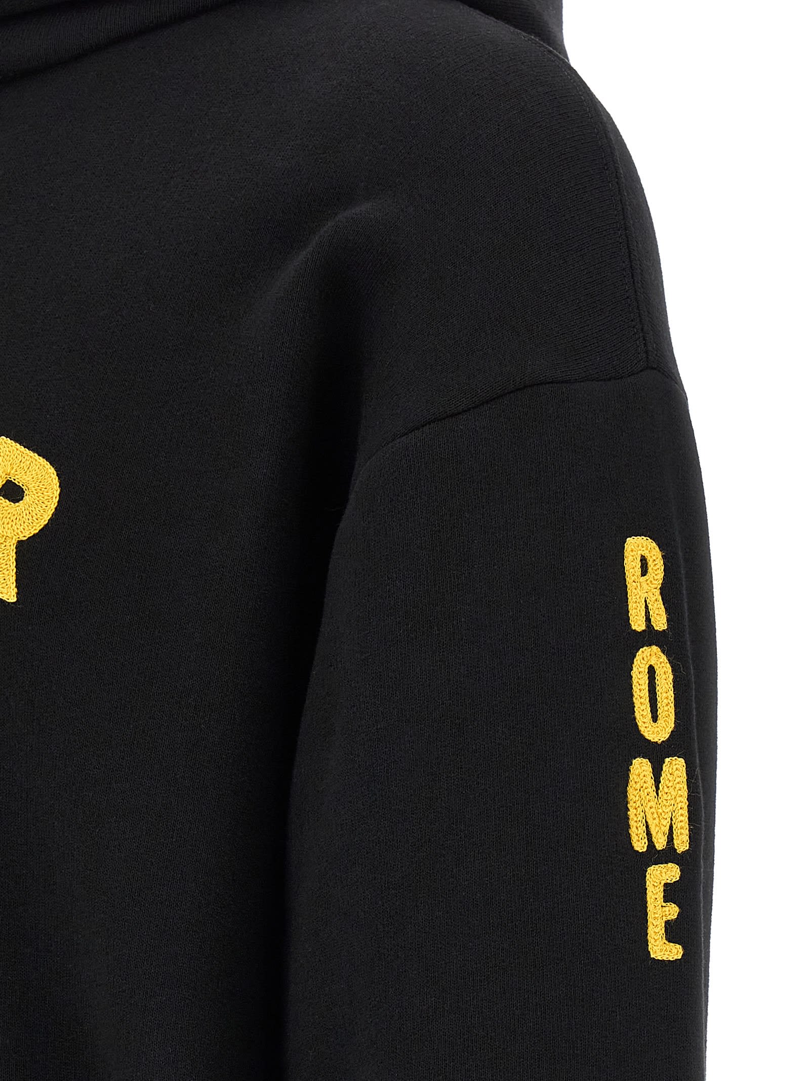 Valentino Hooded Sweatshirt With Front Pocket And Ribbed Hem In Black