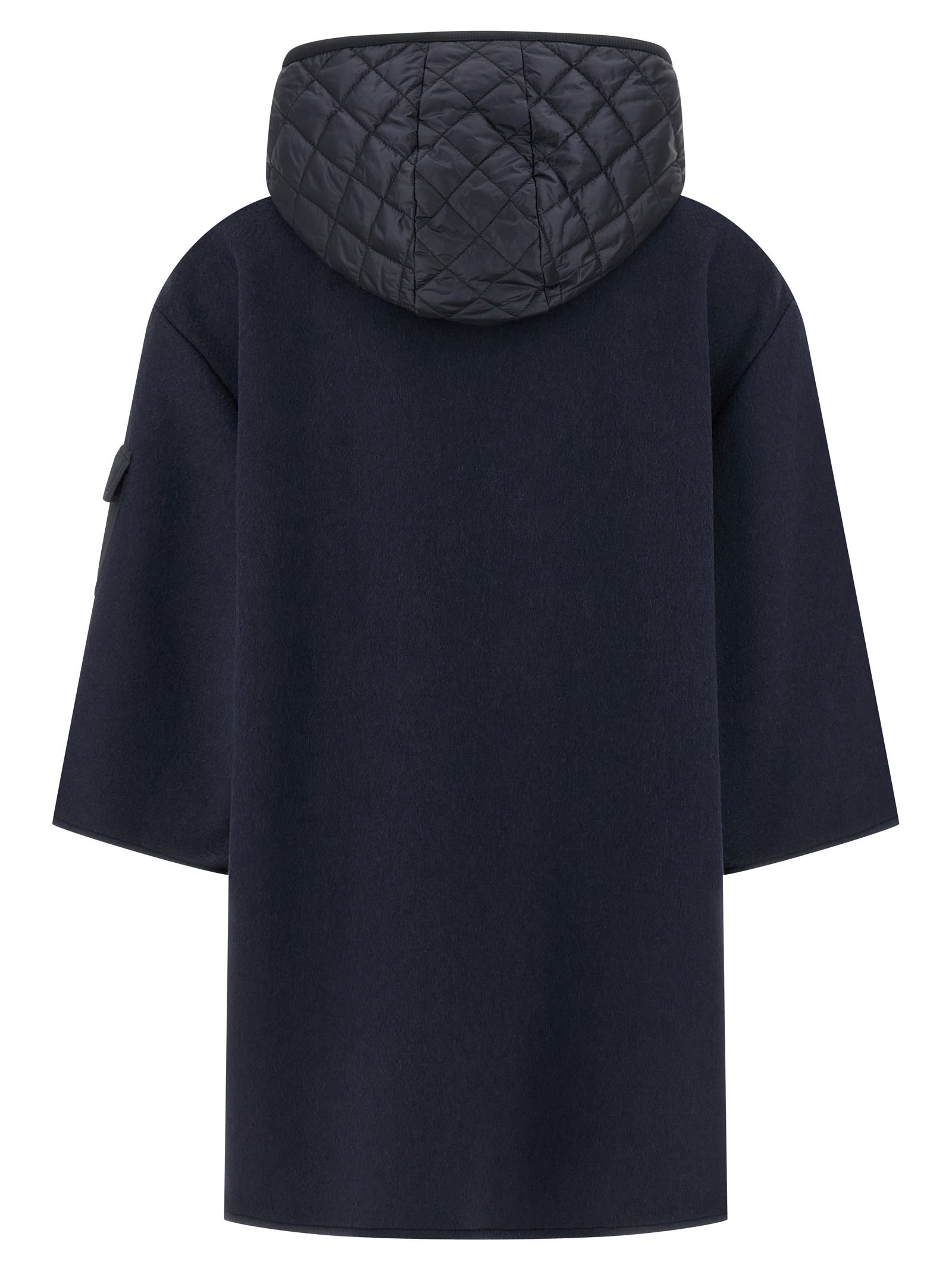 Moncler Wool Cape With Hood And Arm Patch In Blue