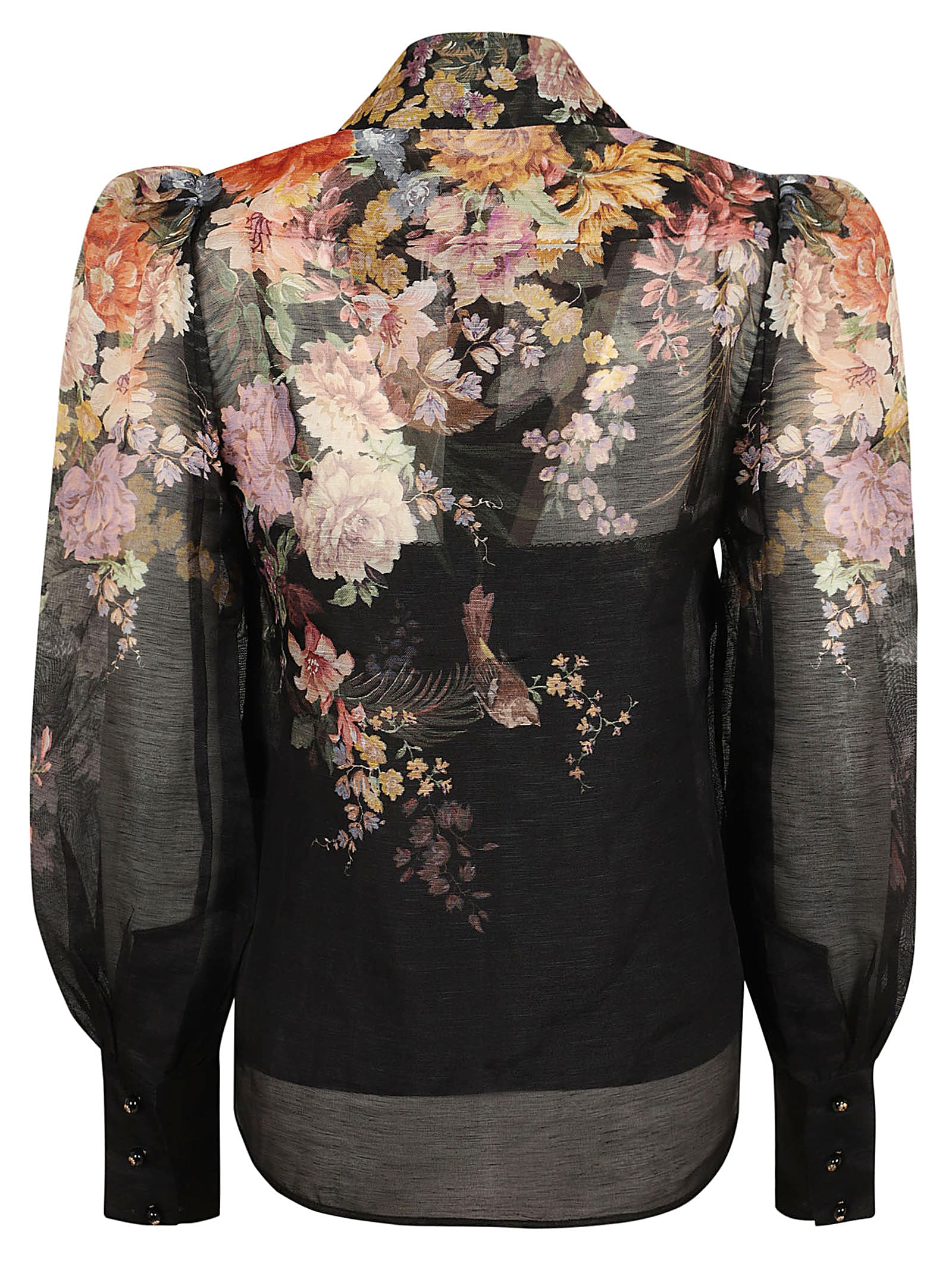 Shop Zimmermann Pavilion Tie Neck Blouse In Black Rococo Floral