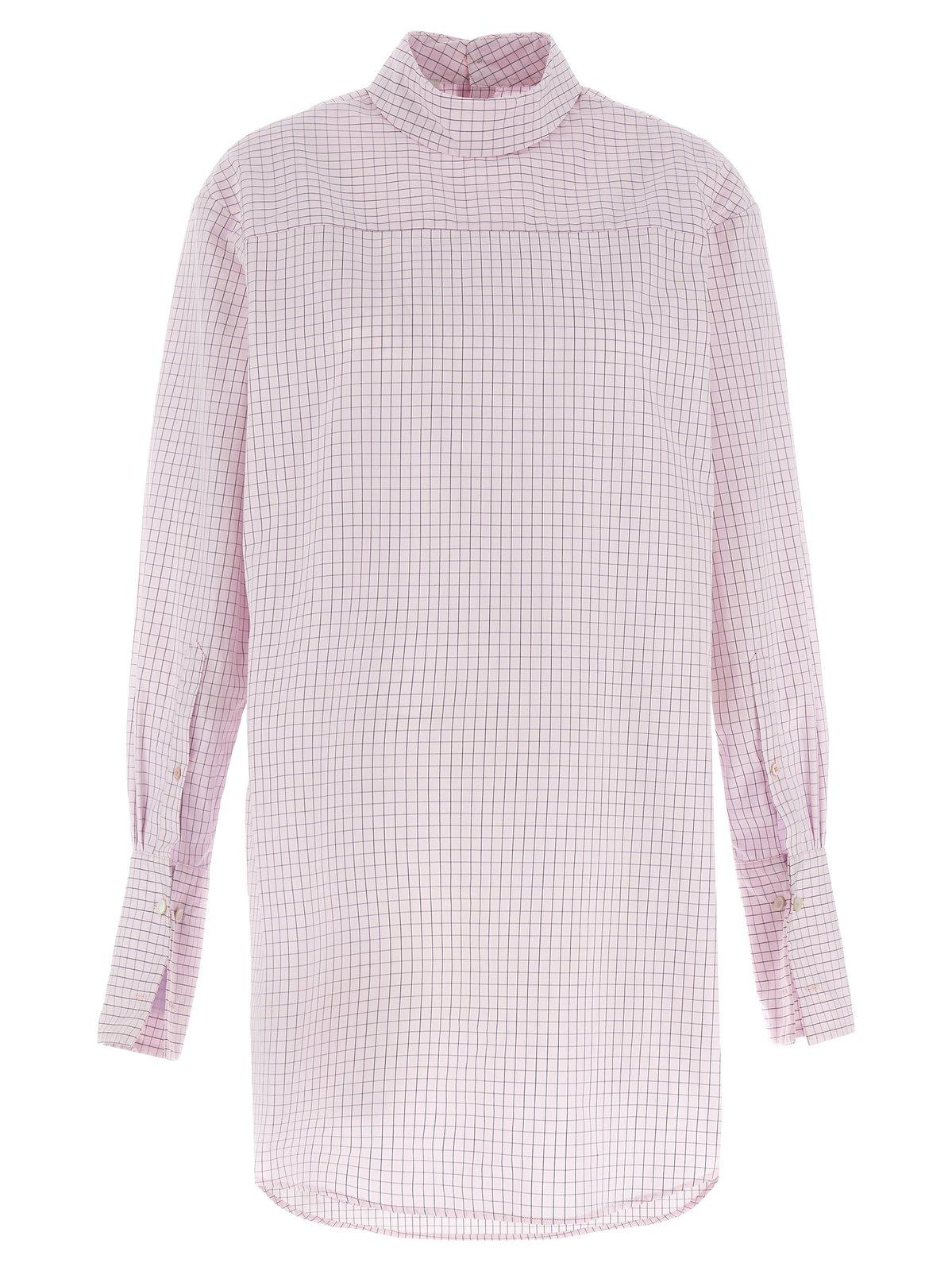 Shop Dries Van Noten Grid Mock-neck Long-sleeve Shirt In Pink