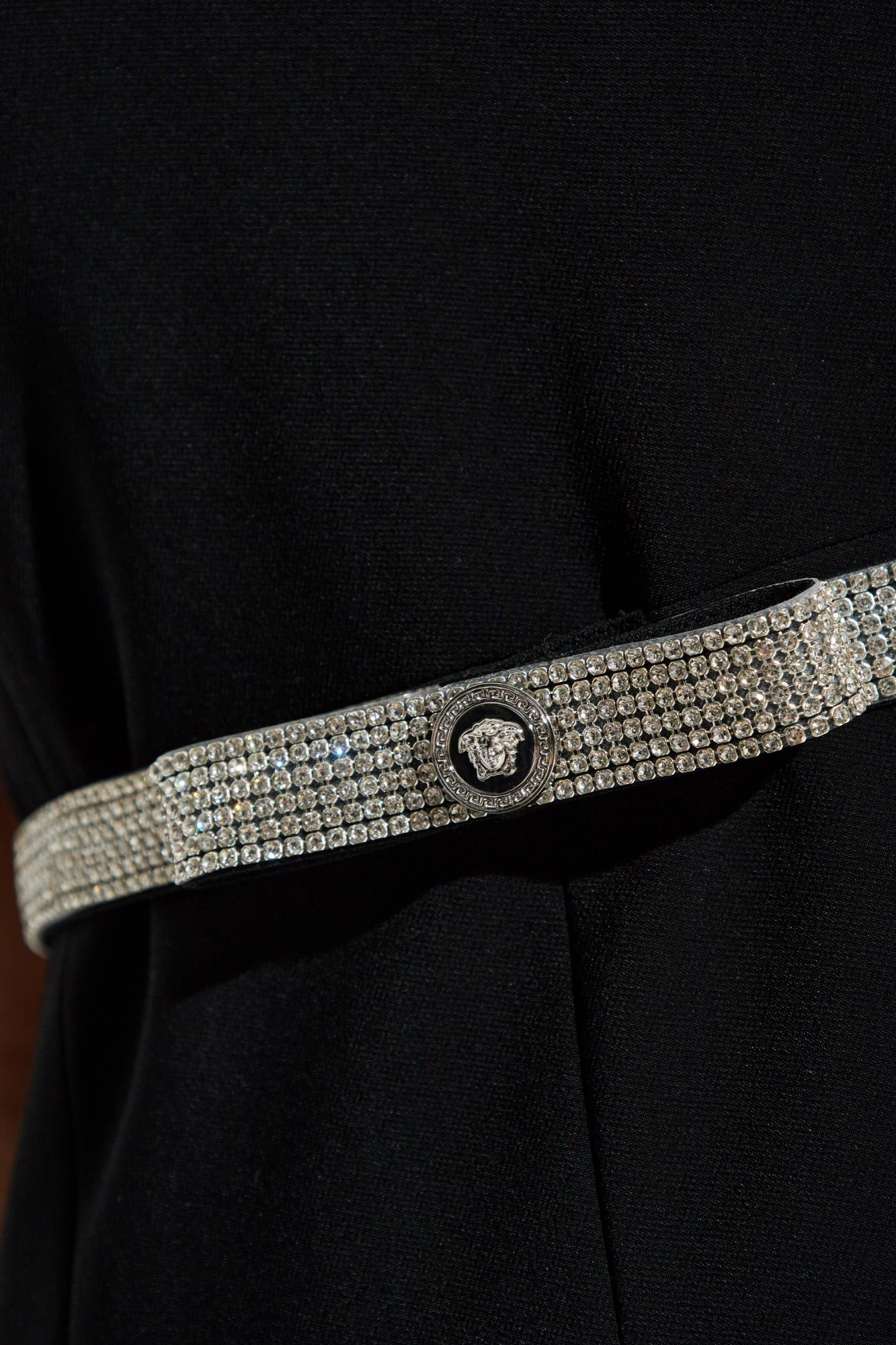 Versace Crystal-embellished Belt Cocktail Dress In Black