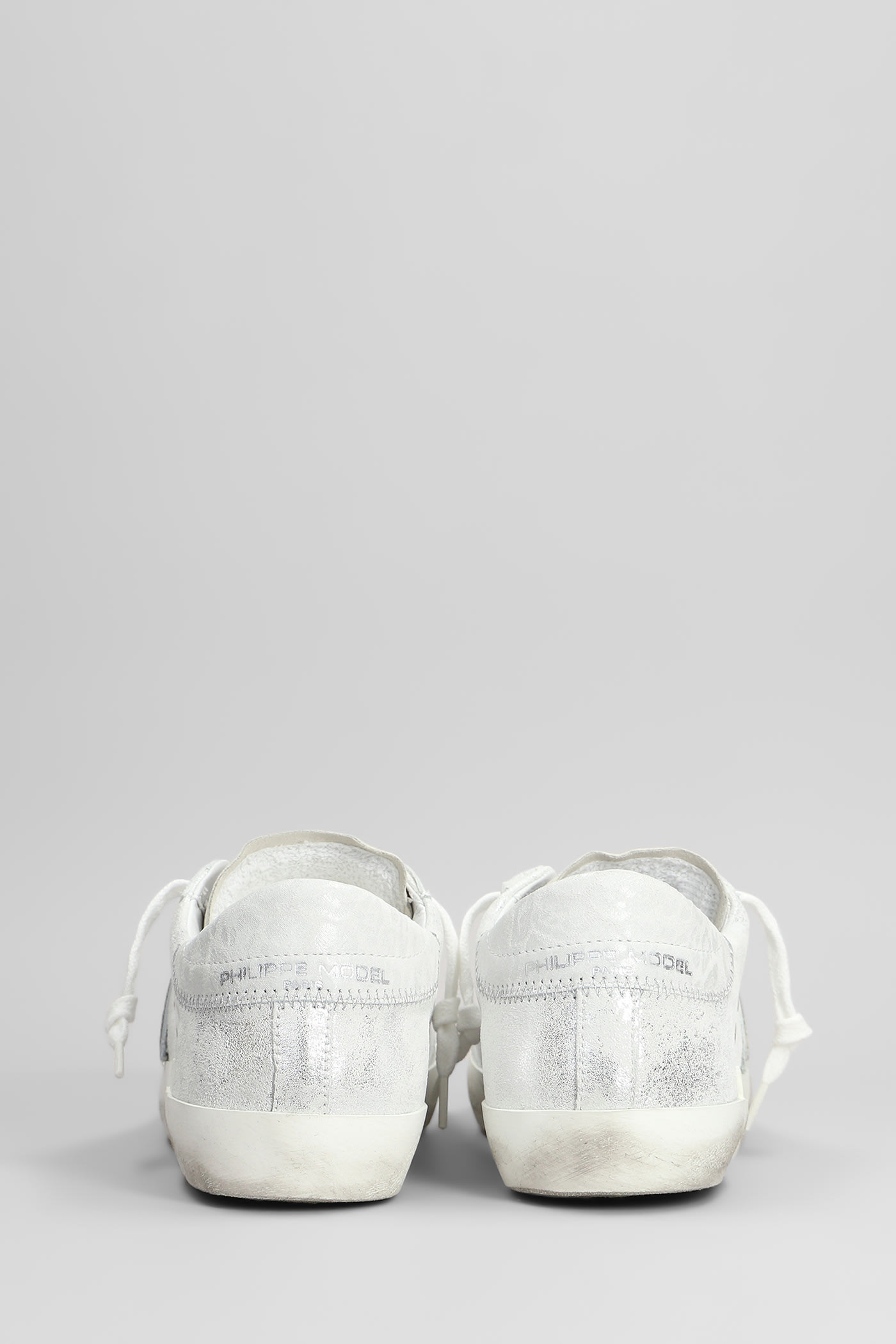 Philippe Model Prsx Leather Sneakers In Silver