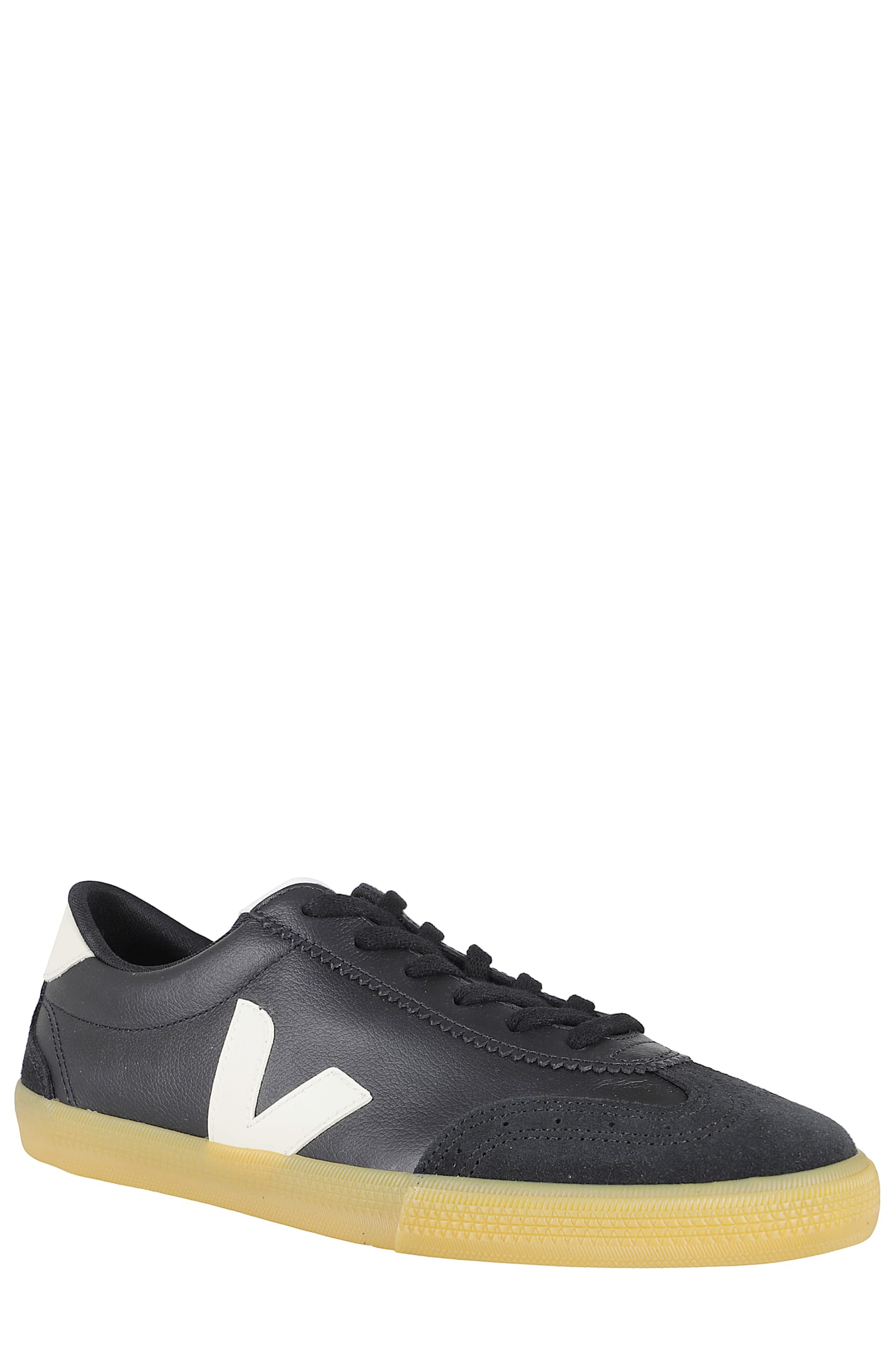 Veja Volley Panelled Grained Leather Sneakers In Black