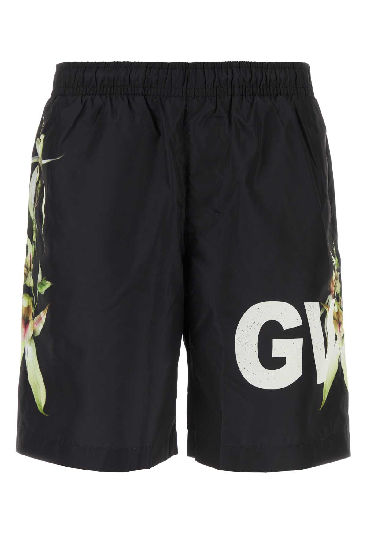 Givenchy Black Polyester Swimming Shorts In Blackwhiteyellow