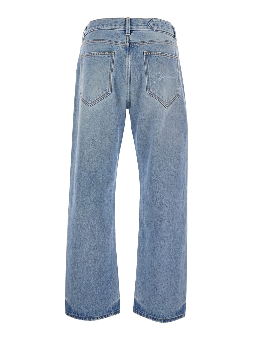 Jacquemus Le De-nimes Venice Blue Five Pocket Jeans With Embroidered Logo On The Back In Denim Man In Blu