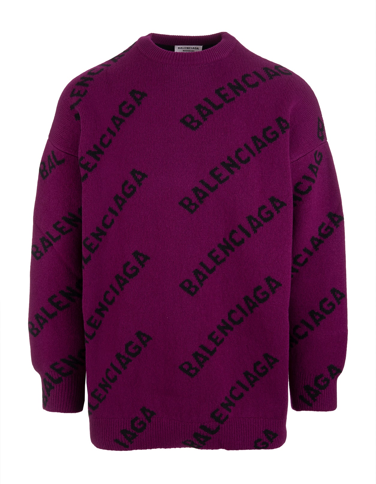 Balenciaga Woman Purple Oversized Sweater With All-over Black Logo