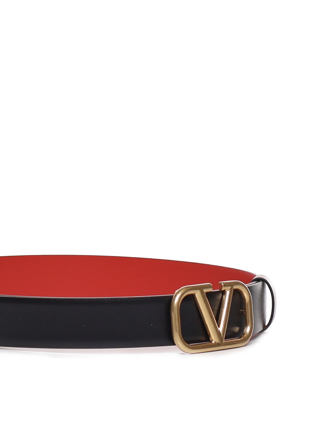 Reversible Vlogo Signature Belt In Glossy Calfskin 30 Mm for Woman in Black/pure  Red