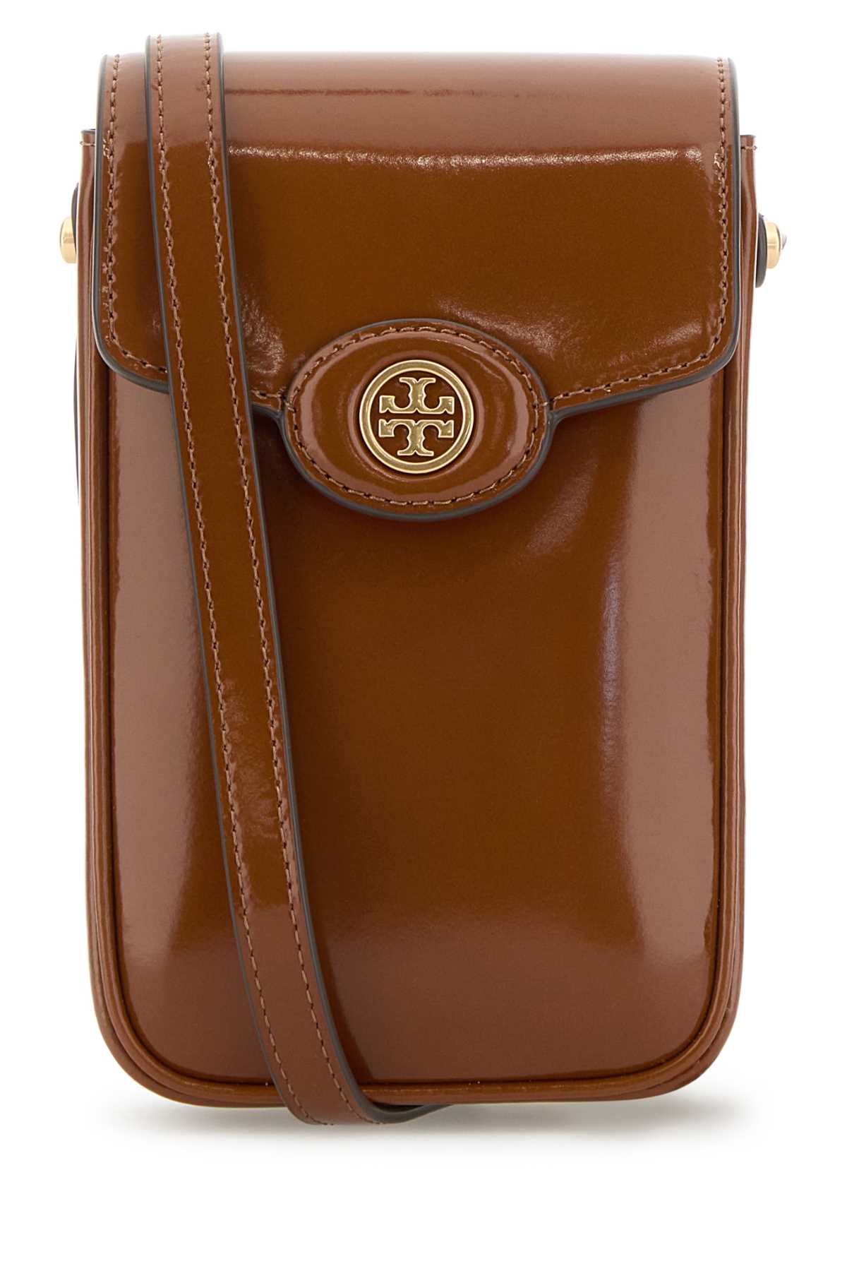 Shop Tory Burch Caramel Leather Robinson Crossbody Bag In Darksienna