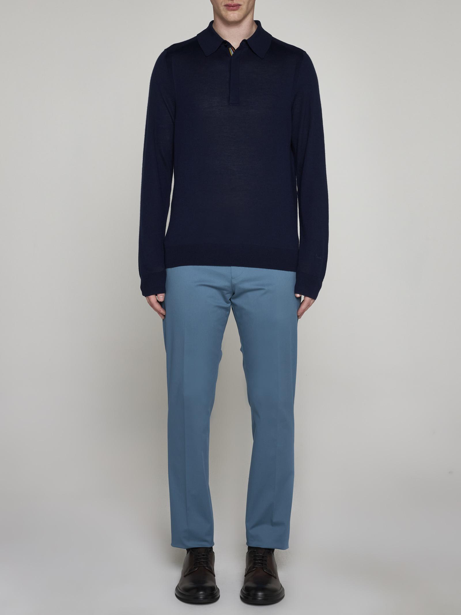 Shop Paul Smith Merino Wool Polo Sweater In Blue