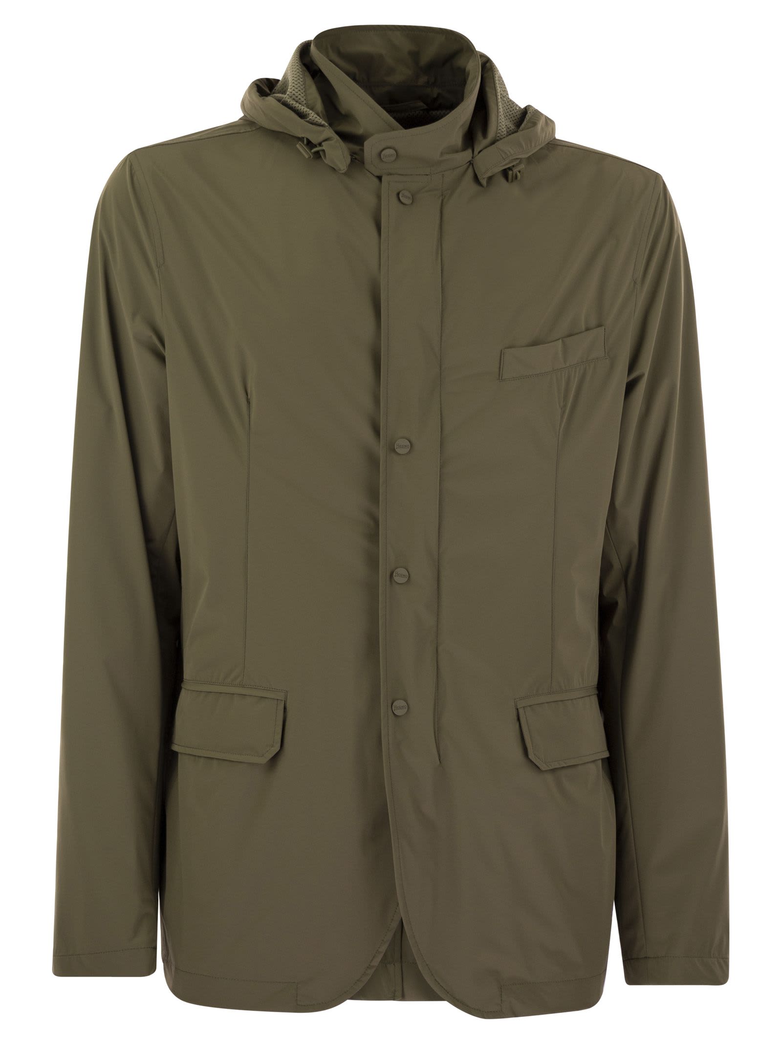 Shop Herno Technical Fabric Jacket With Hood In Military Green