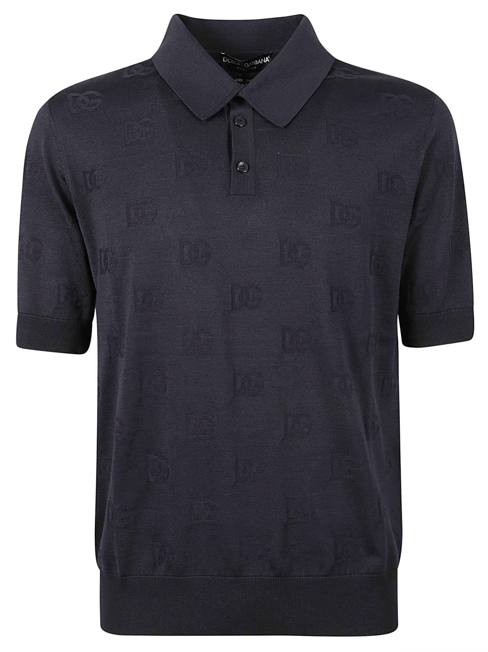 Dolce & Gabbana Logo Detail Rib Trim Polo Shirt In Dark Blue