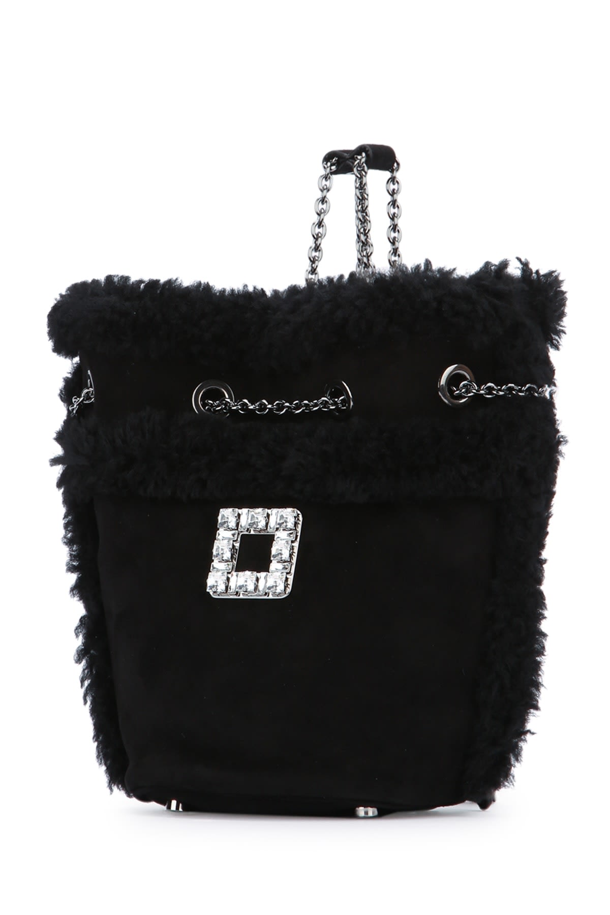 Roger Vivier Chain Strap Cross-body Bag With Fur Trim In Black
