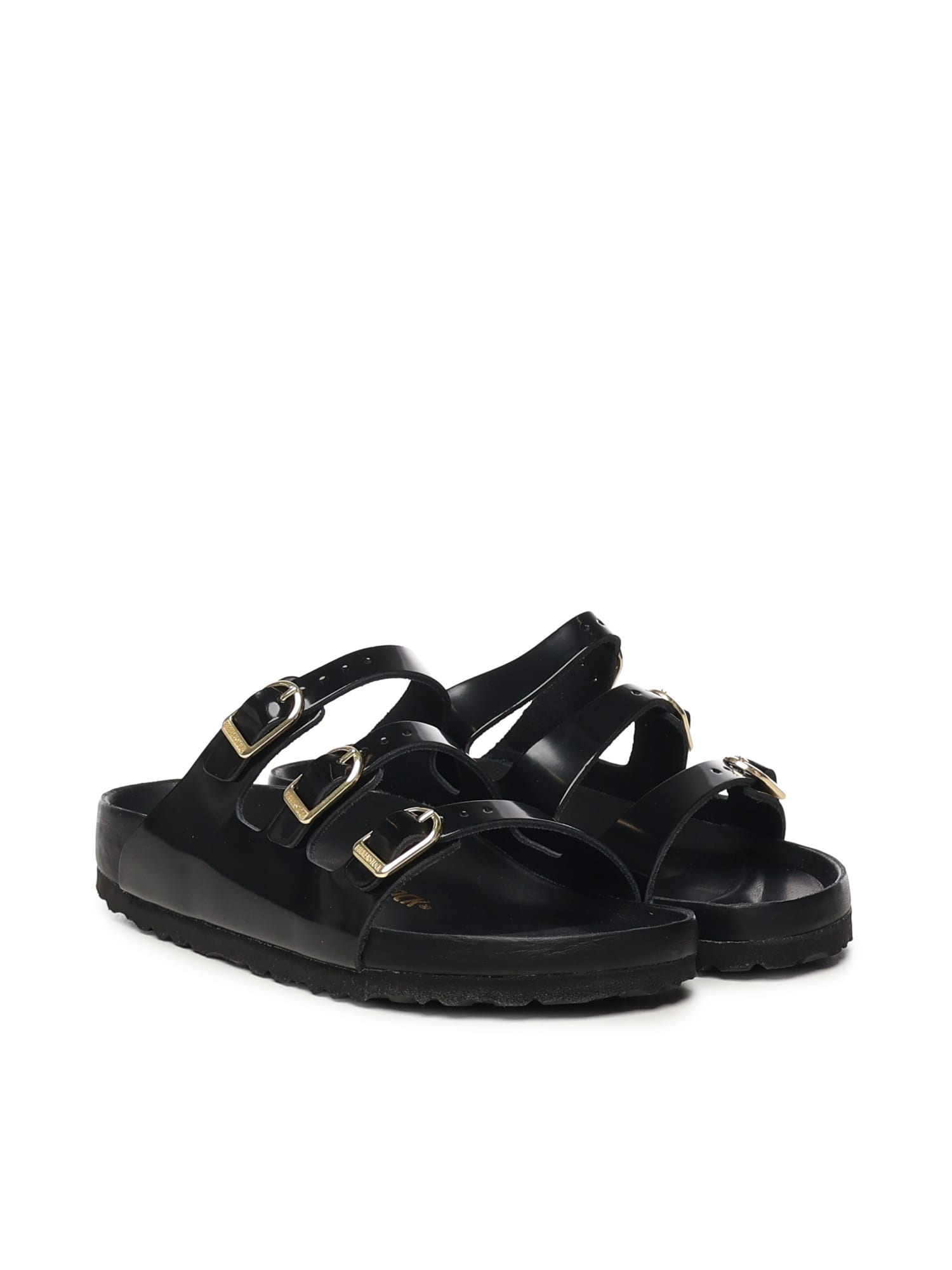 Birkenstock Slide Florida Dbuckle Exquisite Lucida Nera In Multi