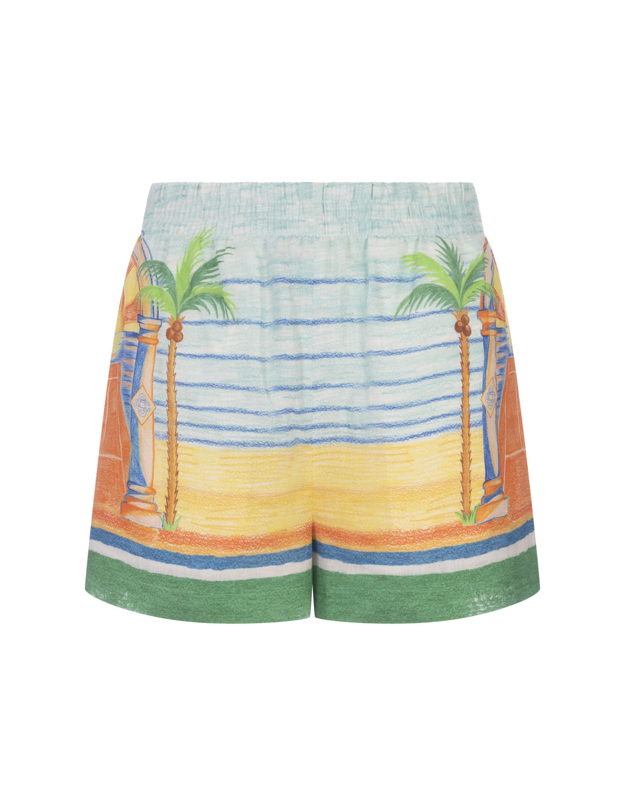 Shop Casablanca Day Of Victory Shorts In Linen In Multicolour