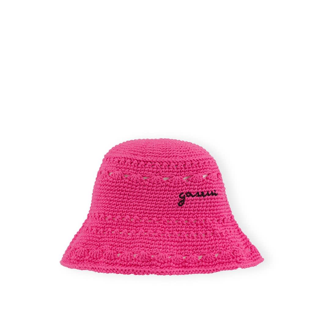 Ganni Pink Crochet Bucket Hat