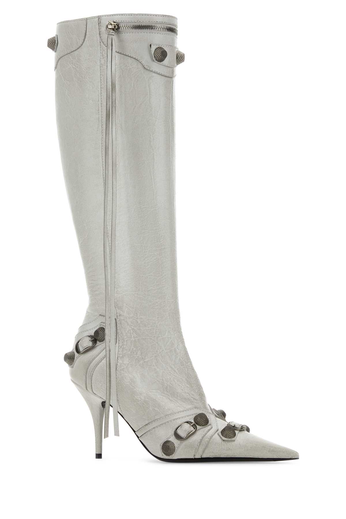 Shop Balenciaga Chalk Leather Cagole Boots In Dirtyopticalwhite