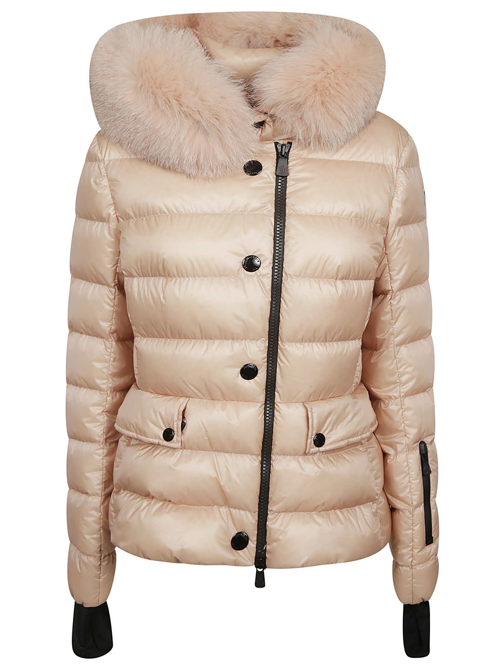 Moncler Grenoble Buttoned & Zip Furry Hood Padded Jacket In Pink | ModeSens