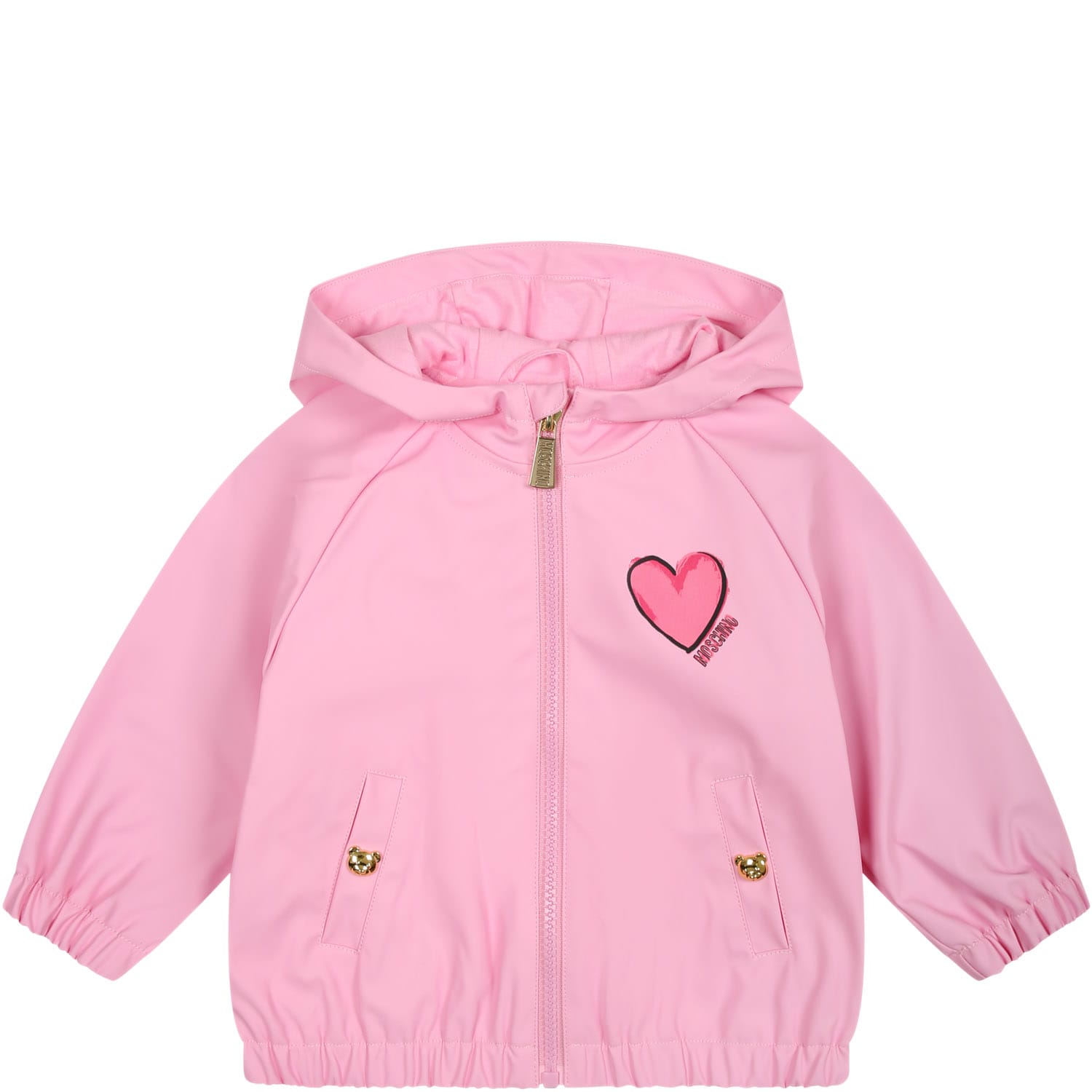 Shop Moschino Pink Windbreaker For Baby Girl With Teddy Bear