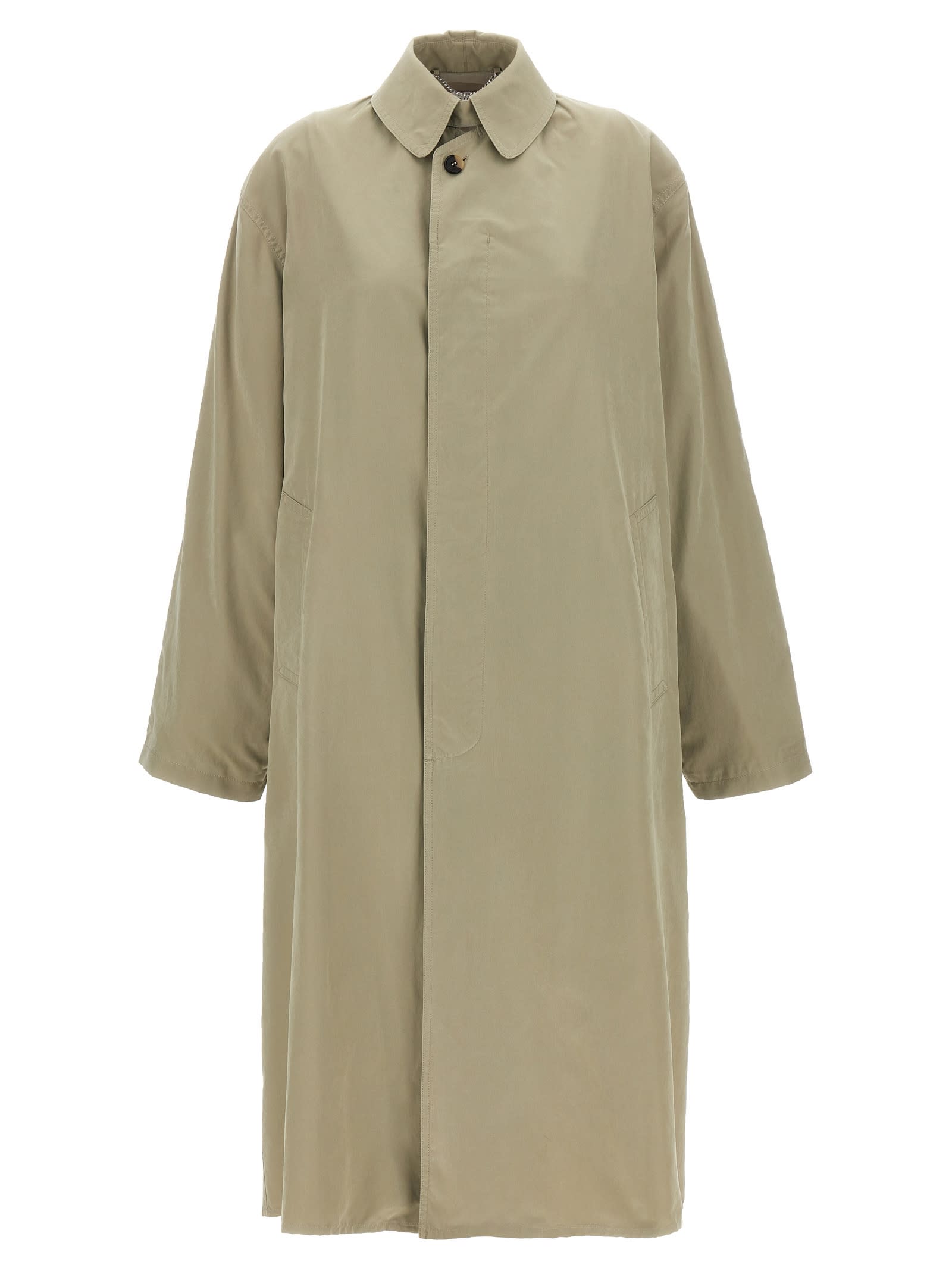 Maison Margiela Single-breasted Trench Coat With Side Pockets In Green