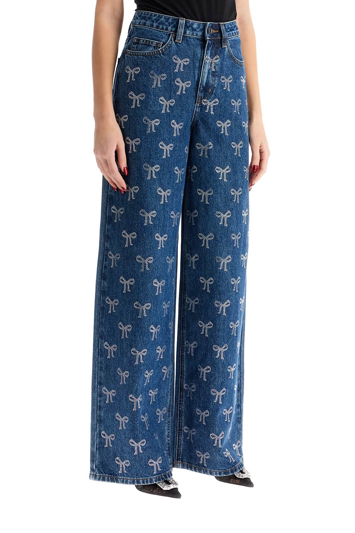 Shop Self-portrait Decorated Straight Leg Jeans In Blue (blue)