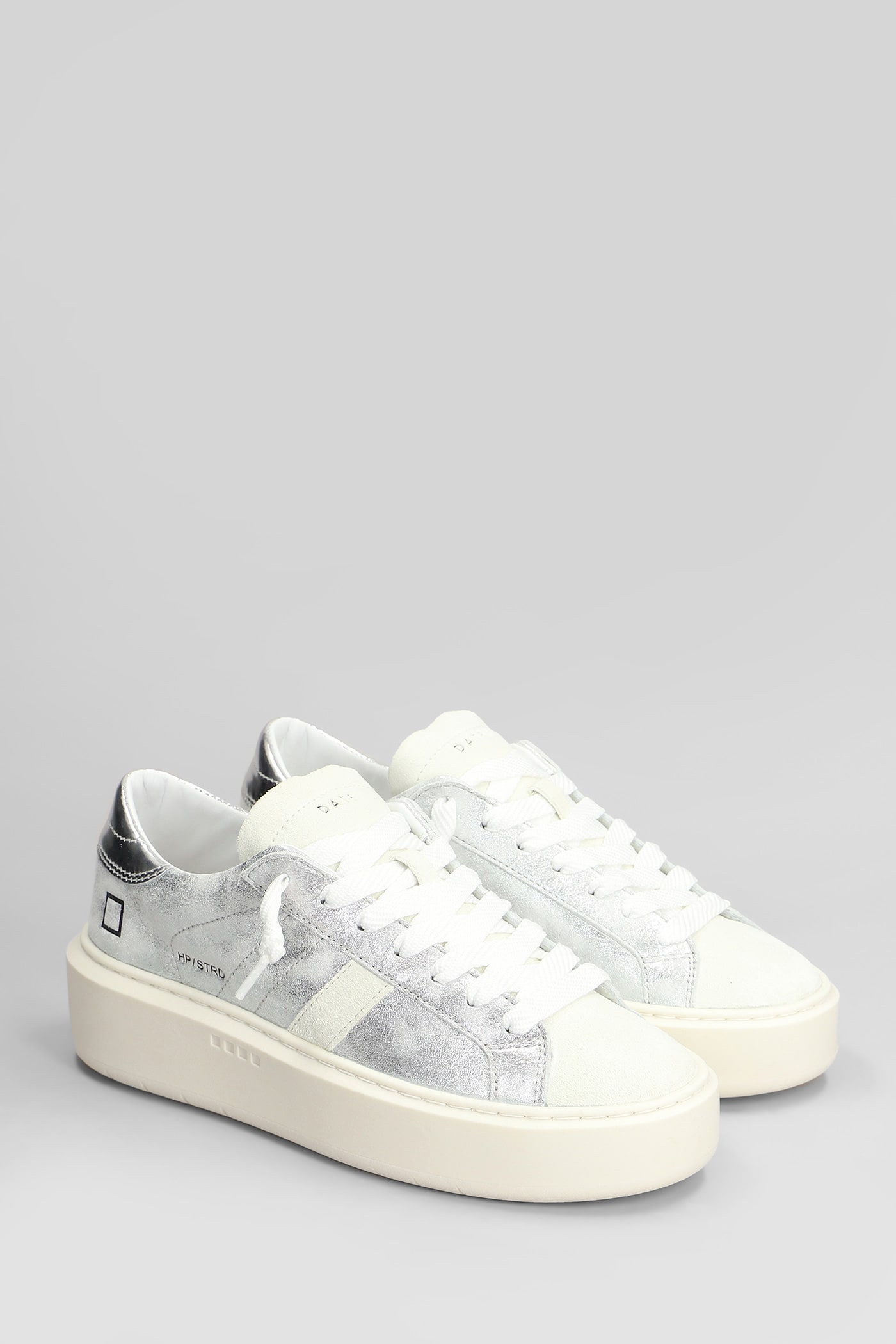 Shop Date Hill Low Platform Sneakers In Silver Suede And Leather