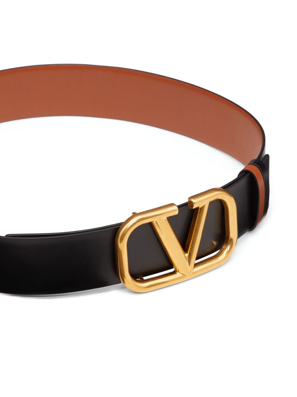 Valentino Leather Reversible Vlogo Belt In Brown