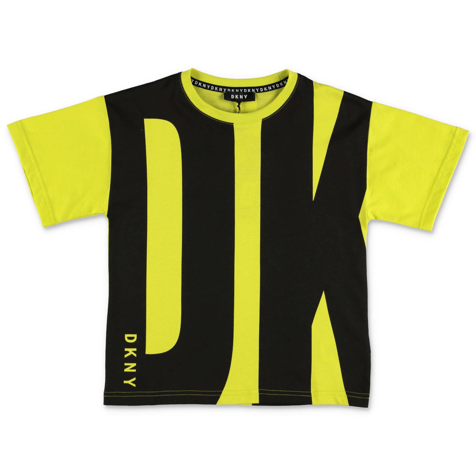 Dkny T-shirt Gialla E Nera In Jersey Di Cotone