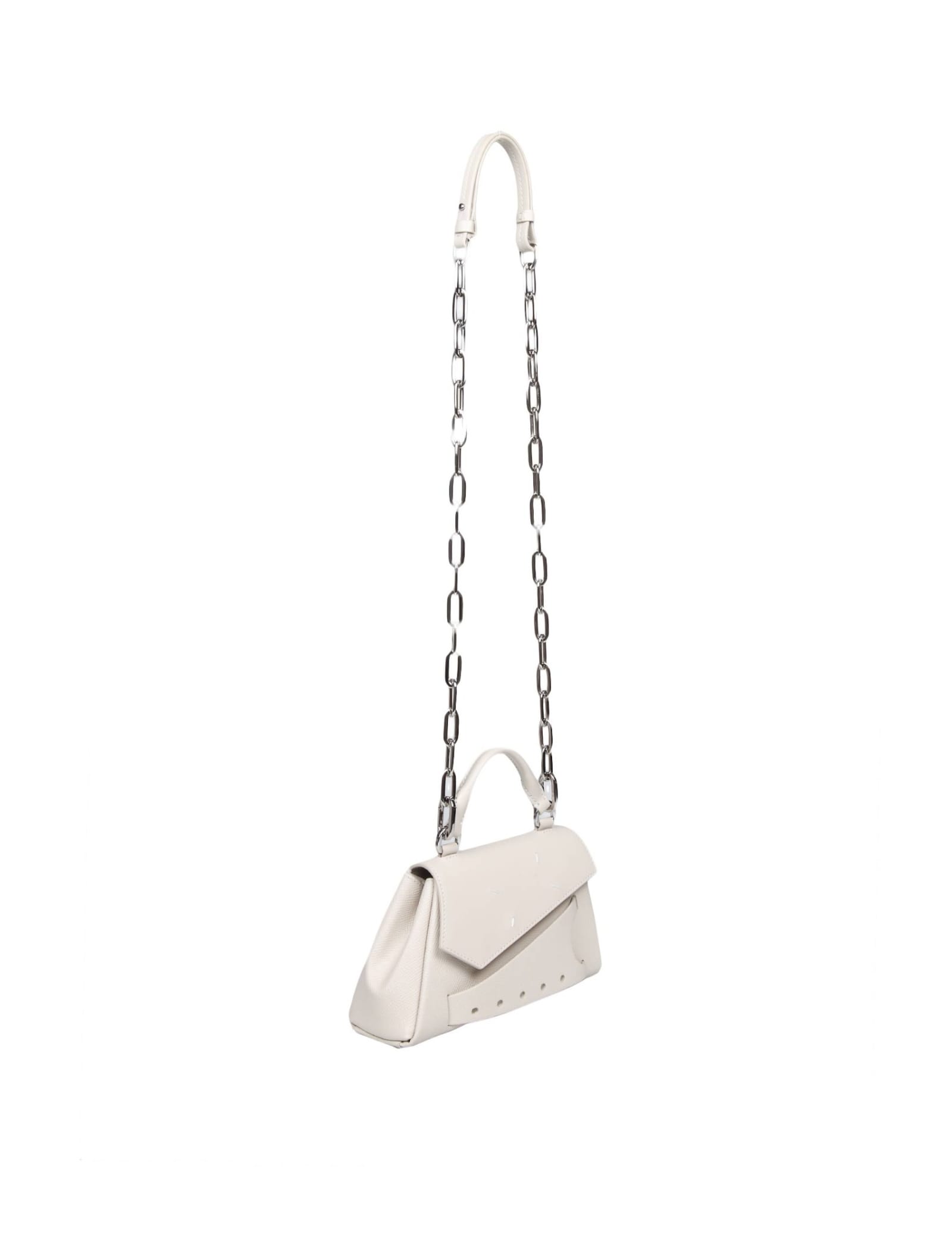 Shop Maison Margiela Asymmetric Handbag In Ivory Color Leather In White