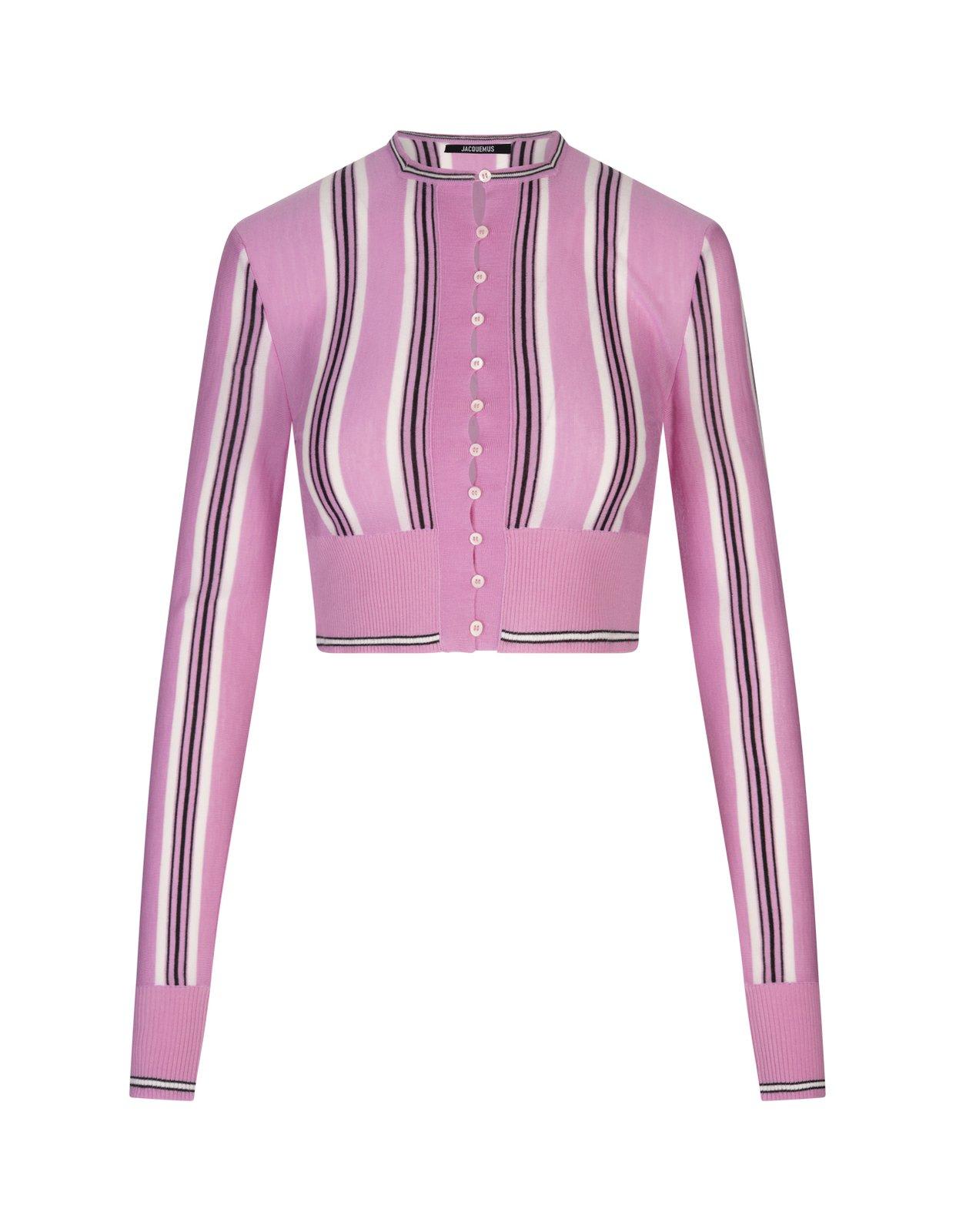 Jacquemus Striped Mini Cardigan In Pink