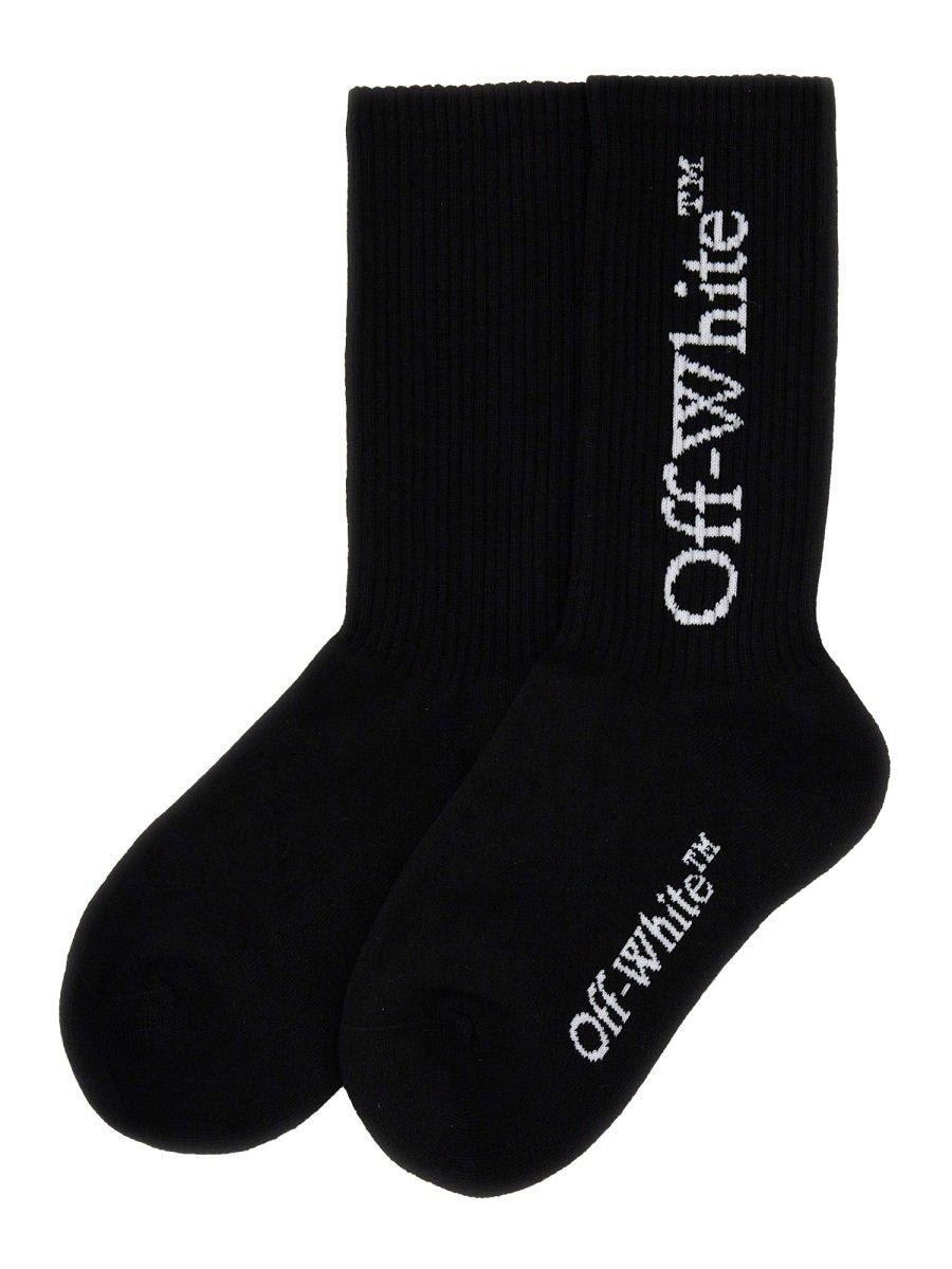 Shop Off-white Logo Intarsia Socks In Black/white