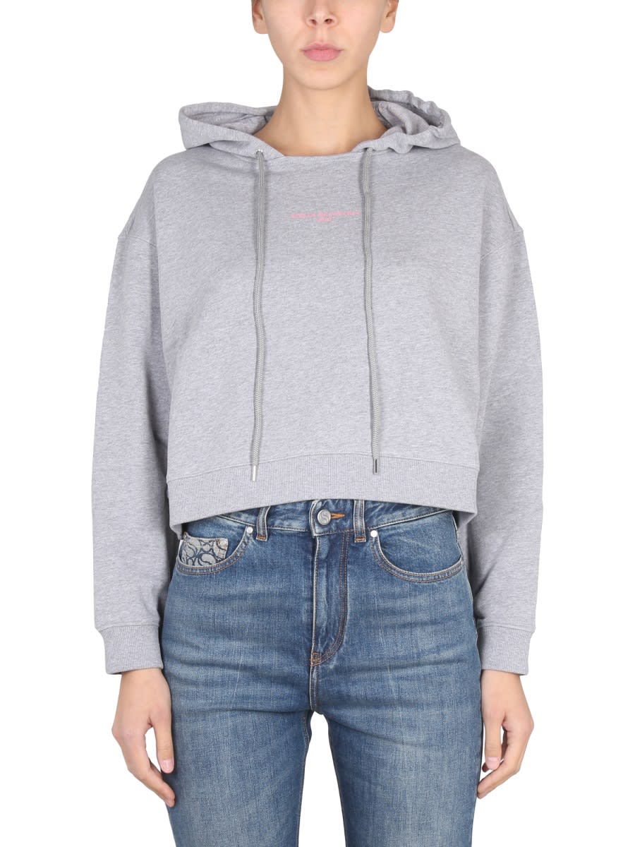 Stella Mccartney Stella 2001 Print Jersey Crop Hoodie In Grey