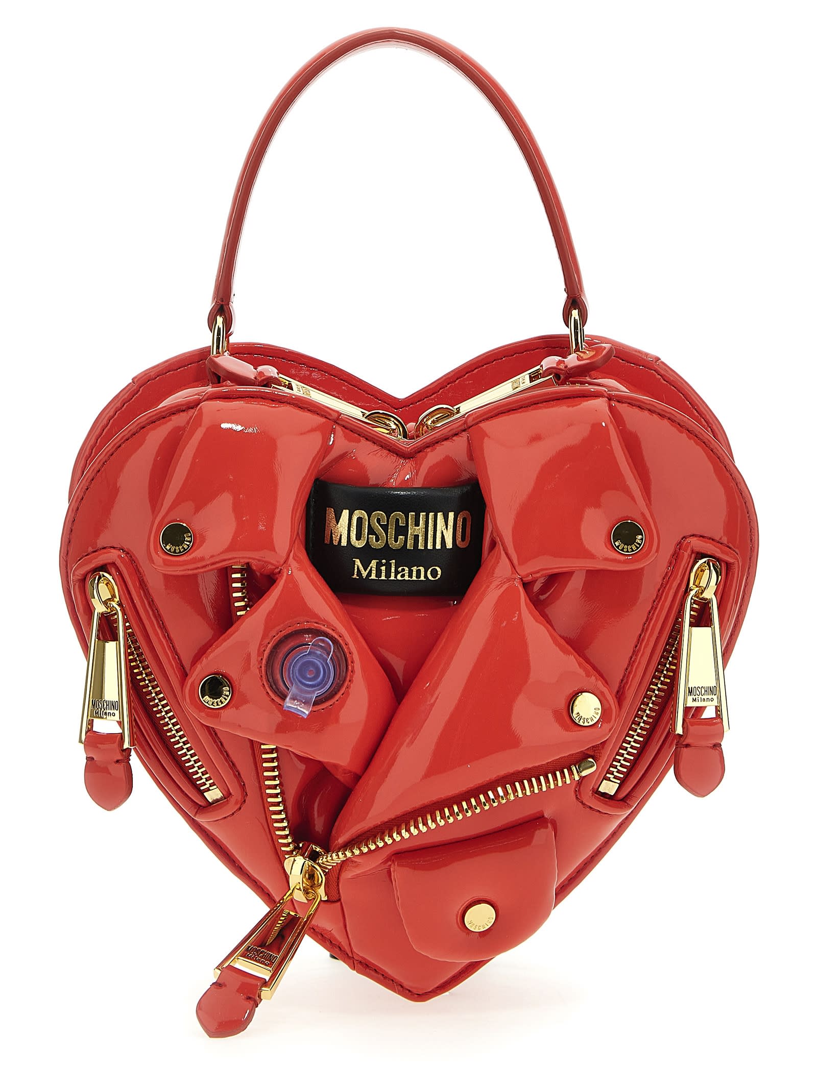 MOSCHINO REMOVABLE BIKER HEART CROSSBODY BAG