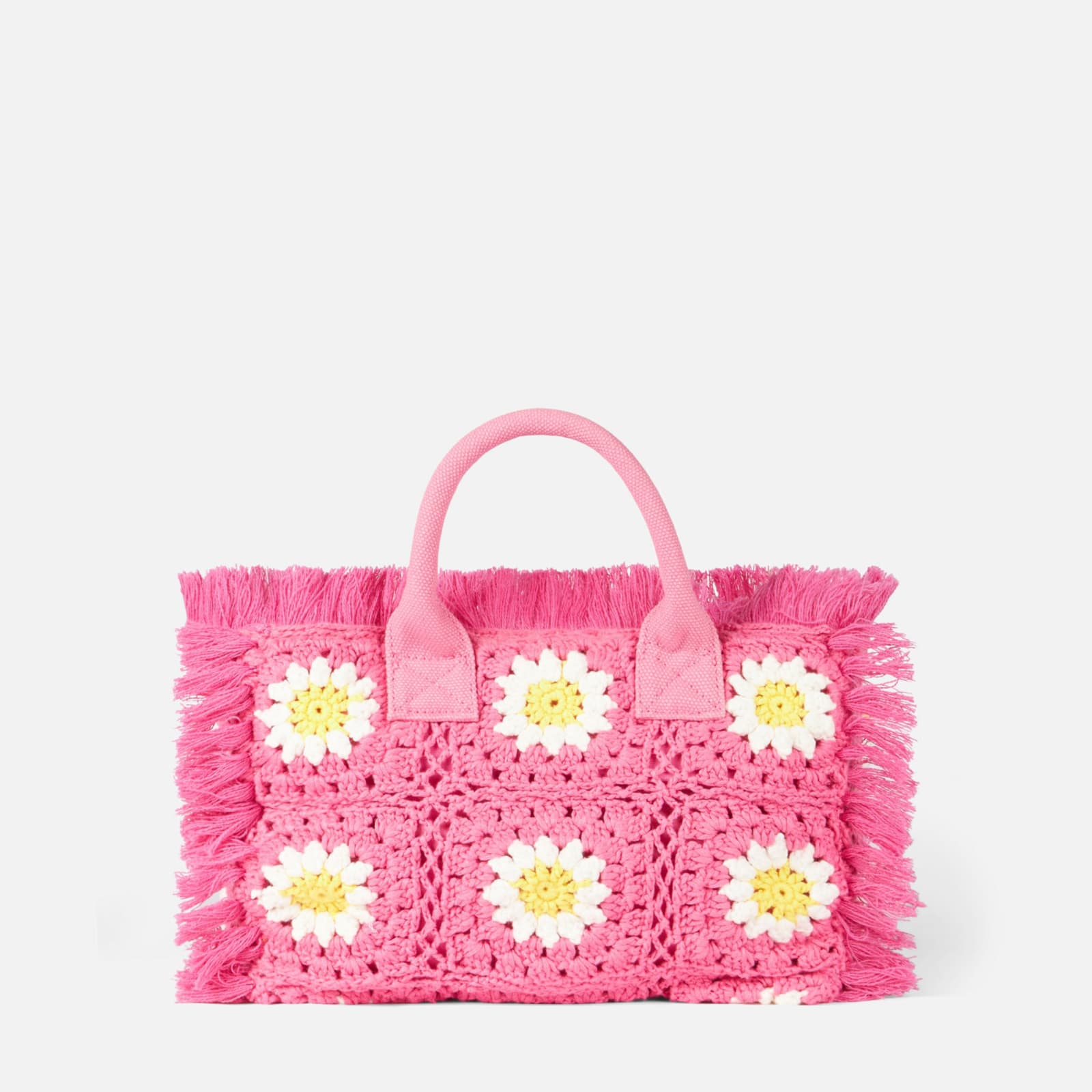 Shop Mc2 Saint Barth Colette Handbag With Crochet Flower Patches In Pink