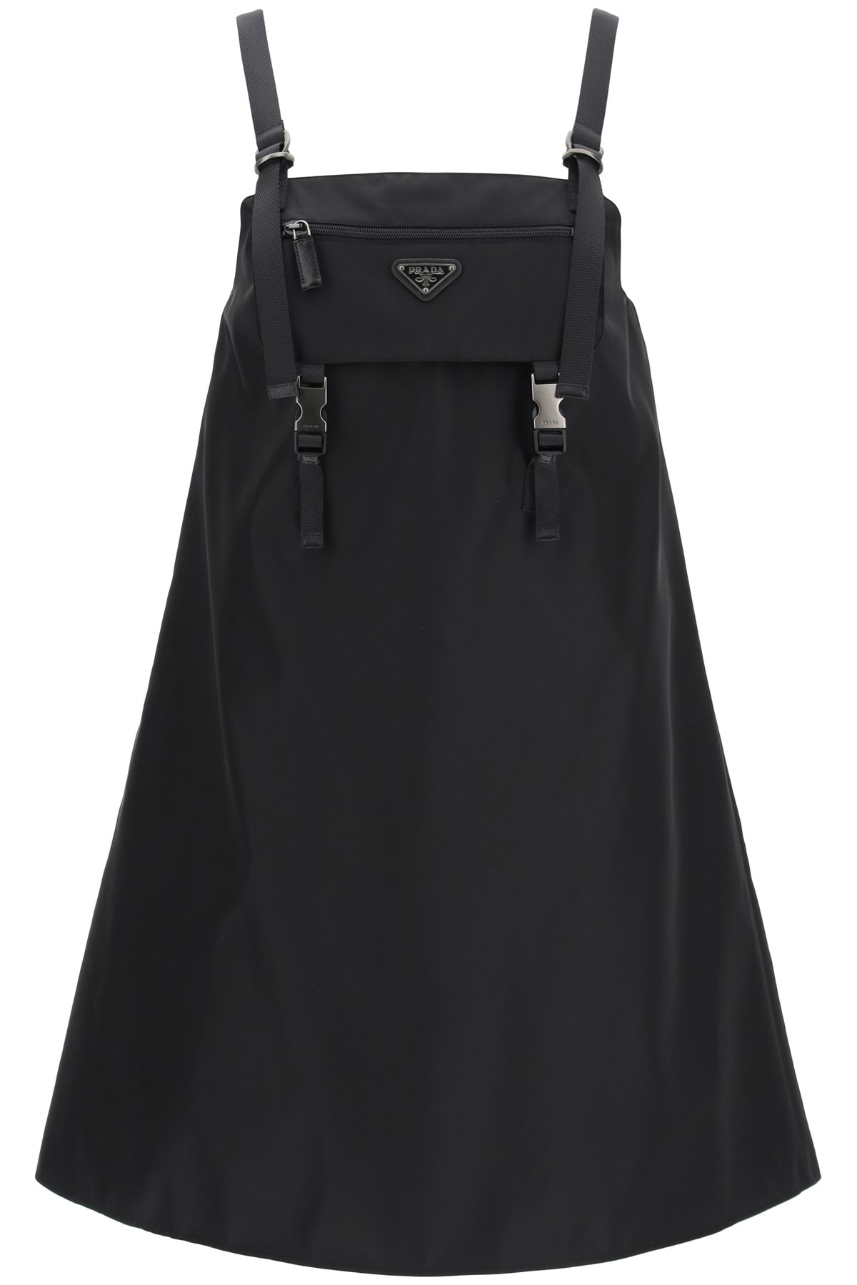 Prada Re-nylon Gabardine Mini Dress With Bib In Nero (black)